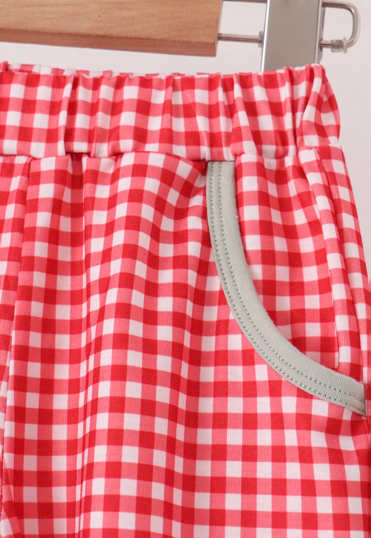 Sage santa applique gingham pants set