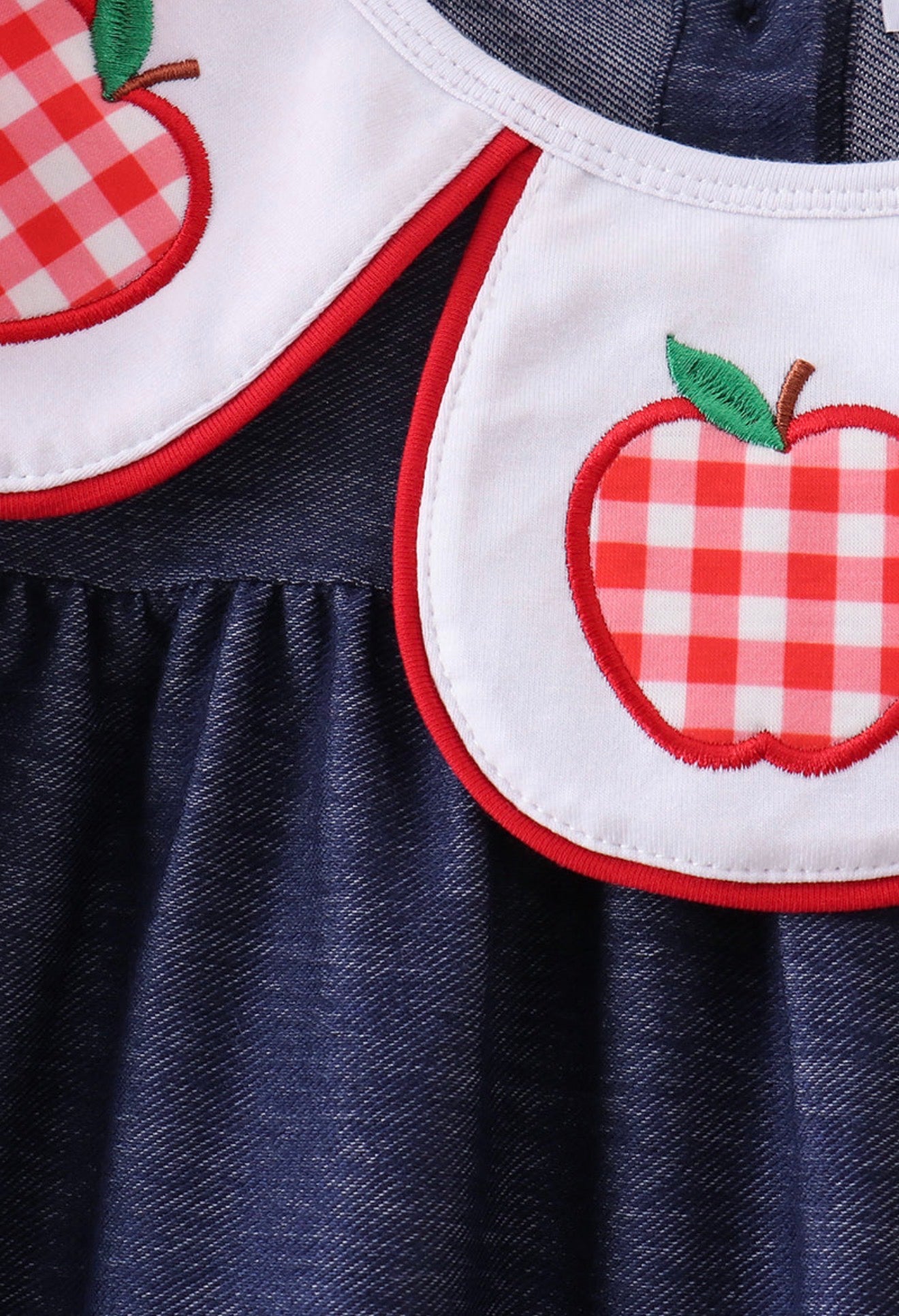Navy Apple Applique Denim
Dress