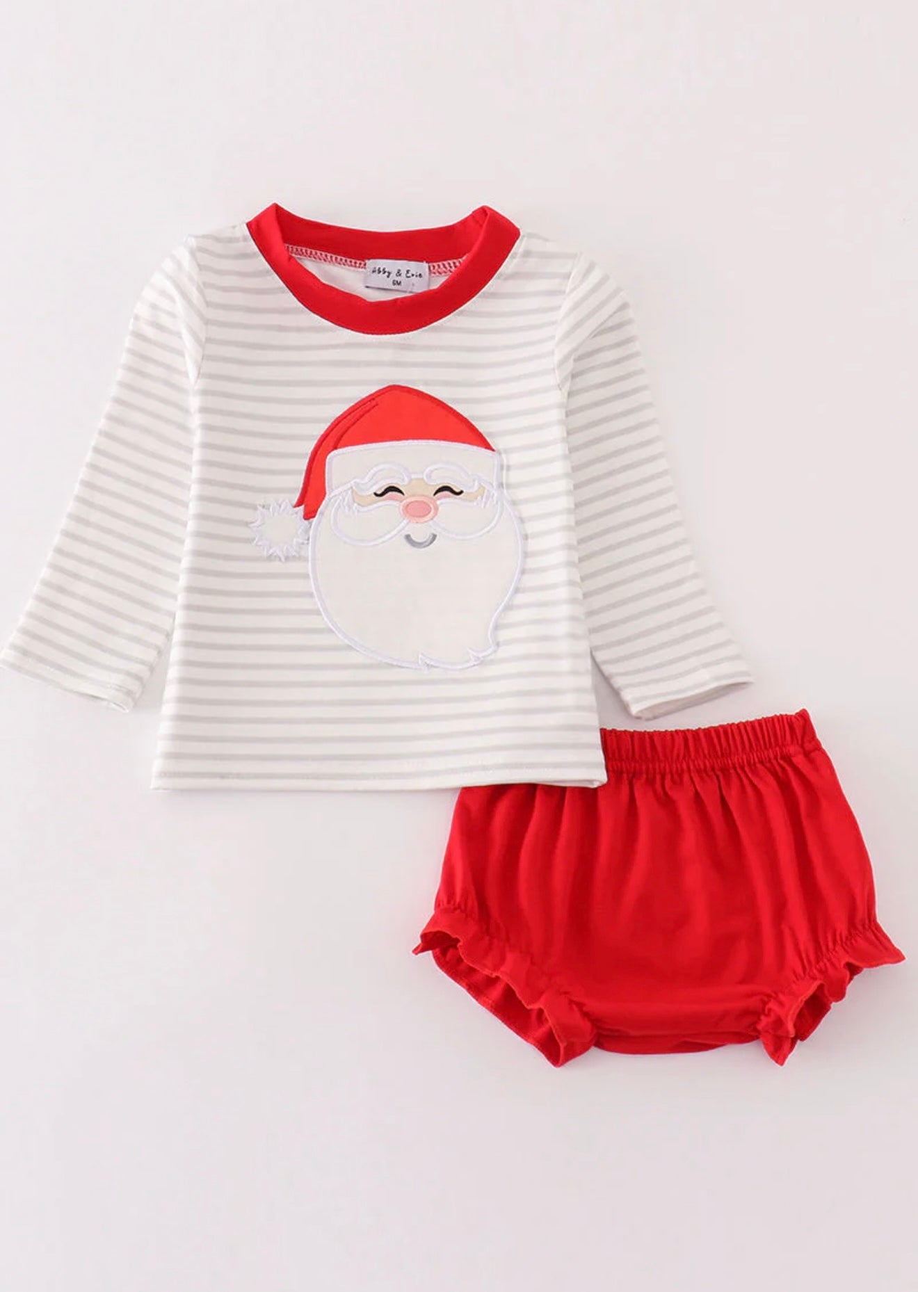 Red Christmas Santa Claus Appliqué Stripe Boy Bloomer Set