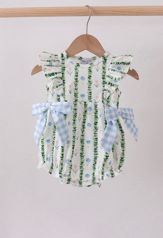 Green floral ruffle bow bubble