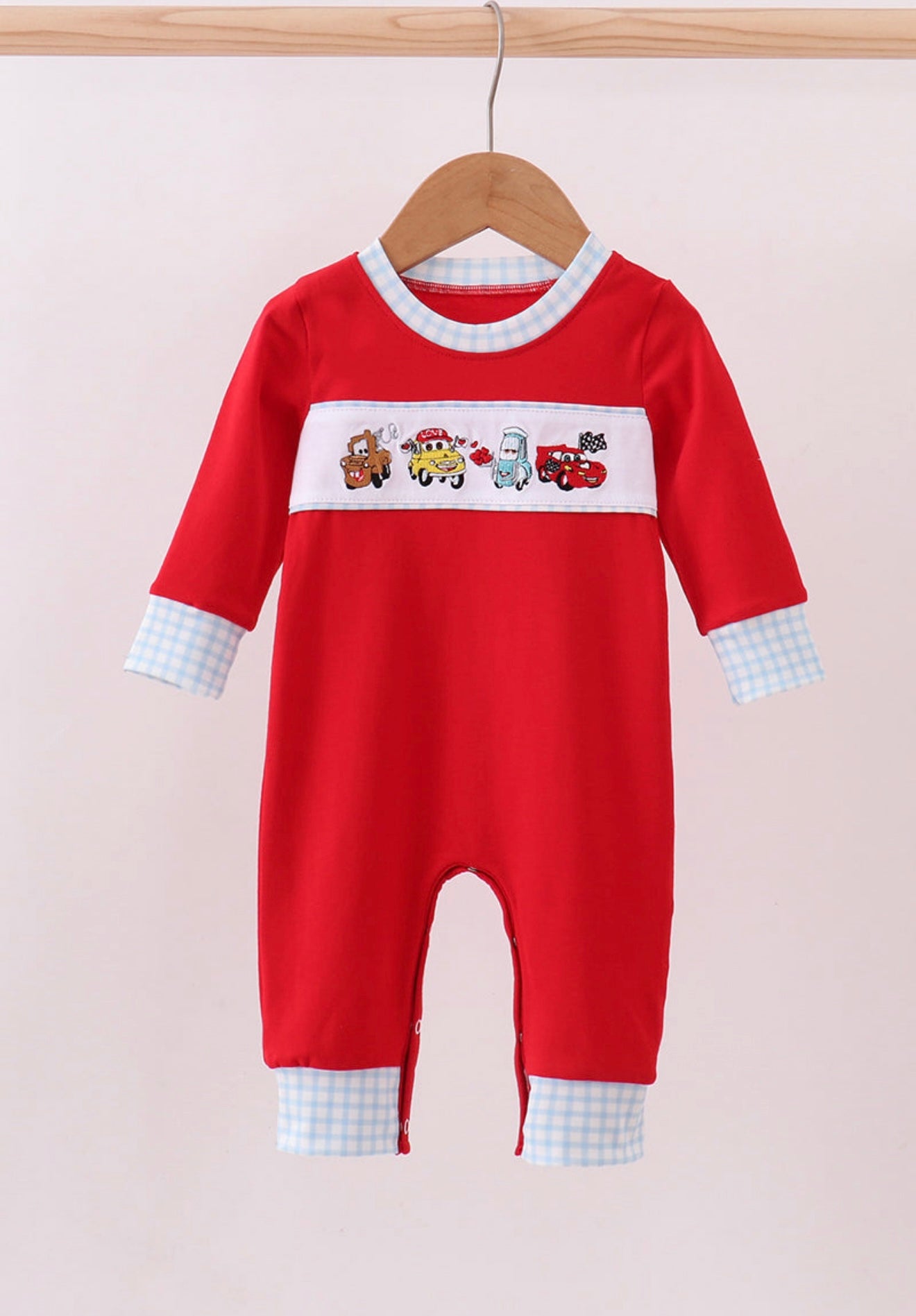 Red character embroidery romper