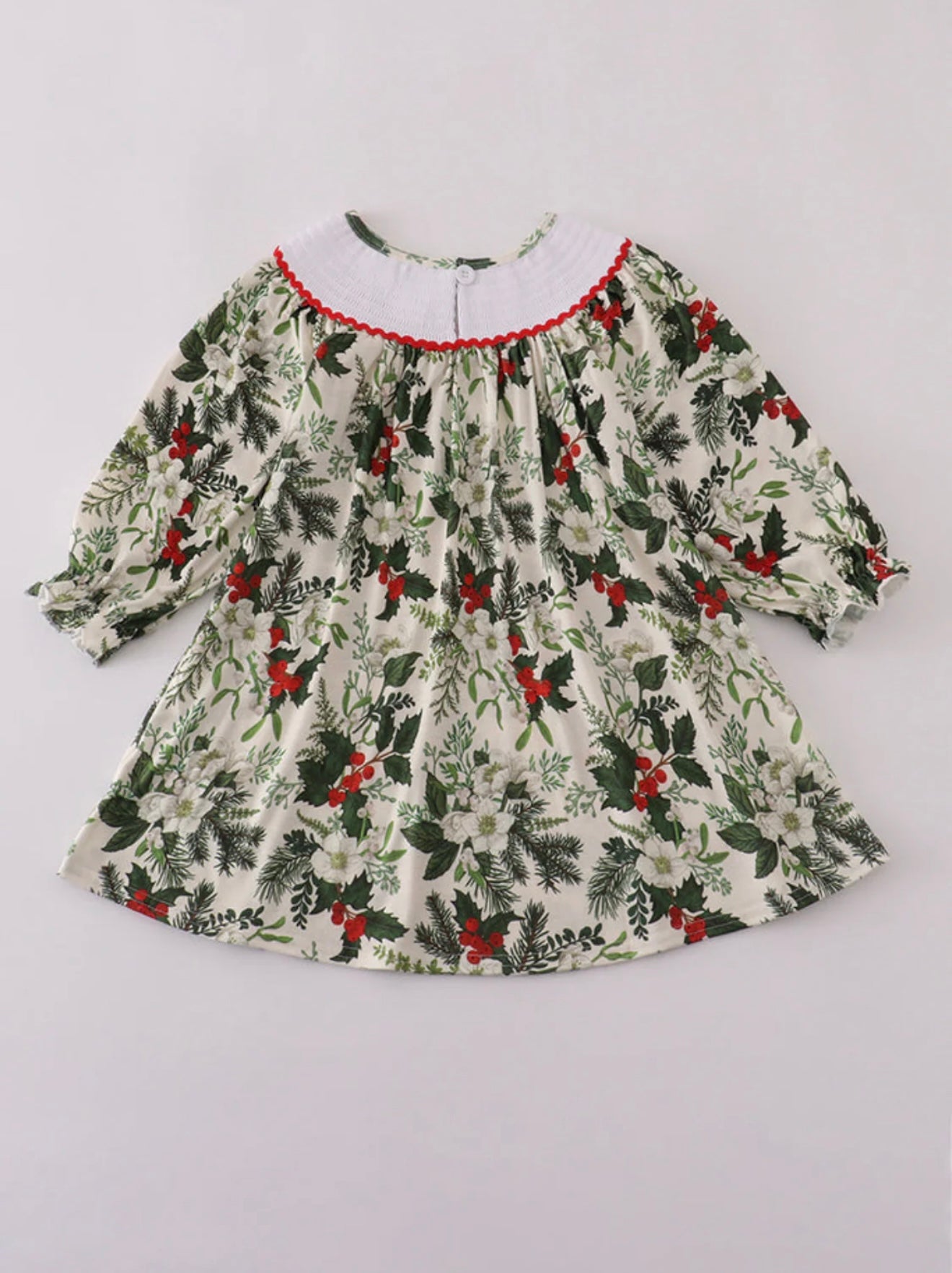 Green Holly Floral Smocked  Dress ￼