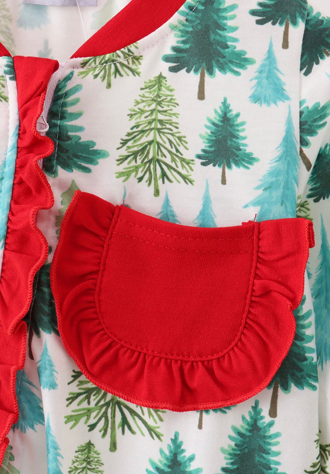 Green Christmas Tree Print Ruffle Girl Romper