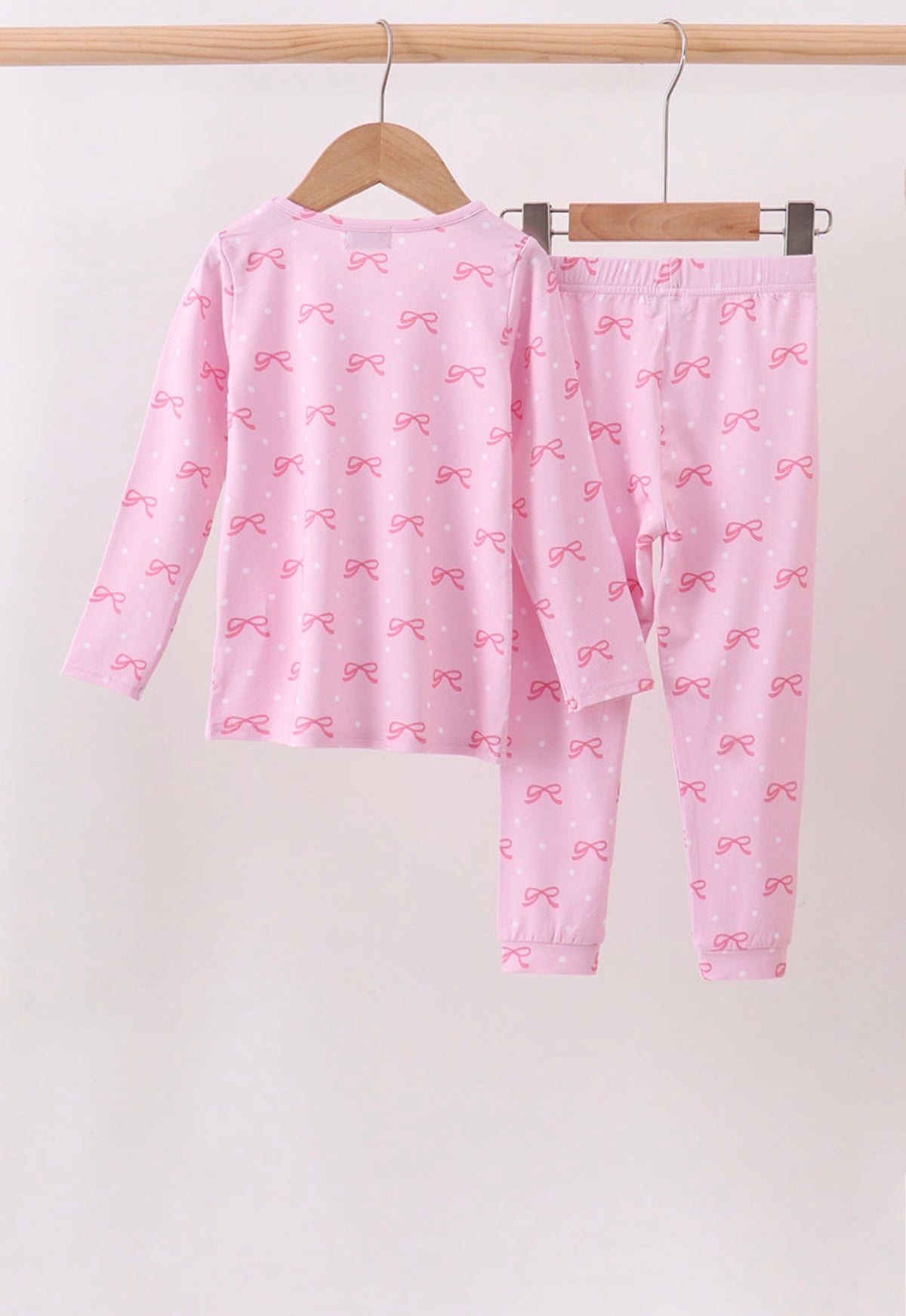 Pink bow print pants bamboo set