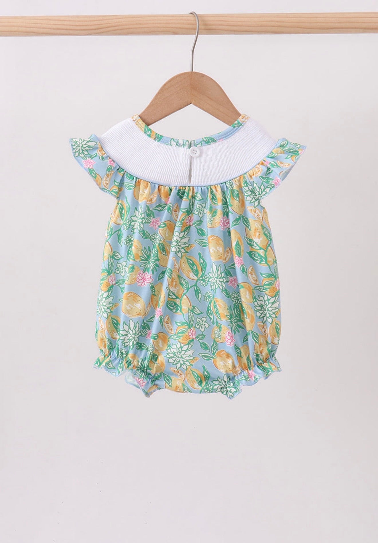 Green lemon smocked ruffle bubble