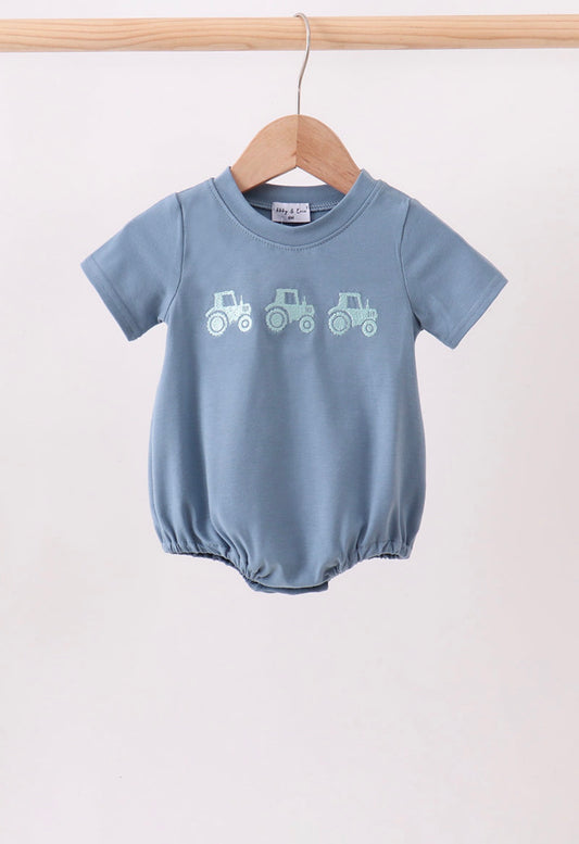 Blue farm tractor embroidered bubble