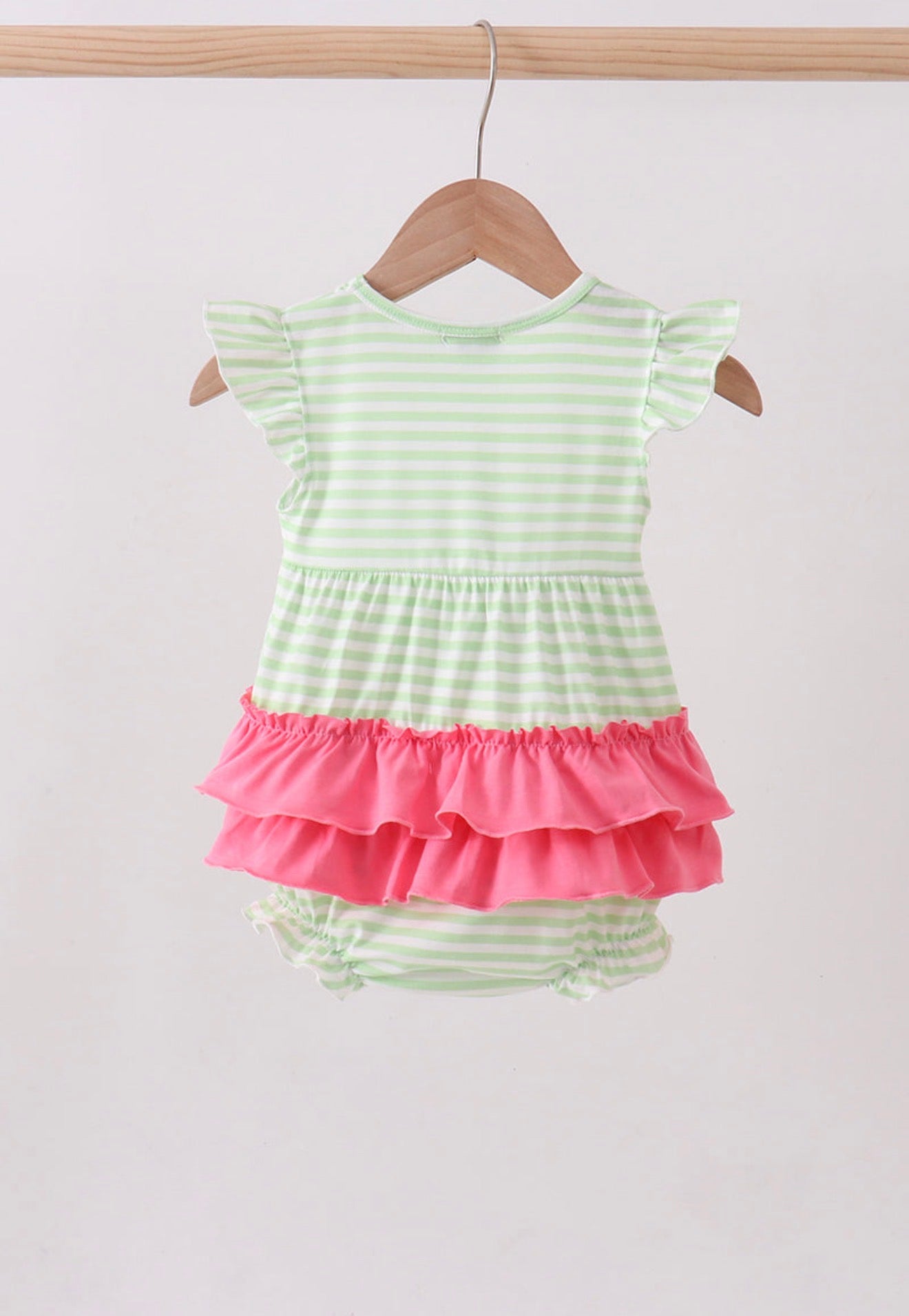 Green watermelon appliqué ruffle bubble