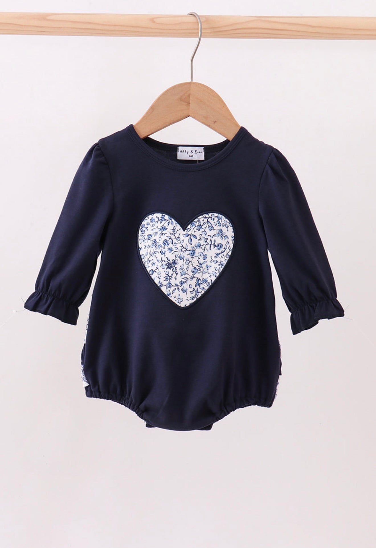 Navy heart floral appliqué ruffle bubble