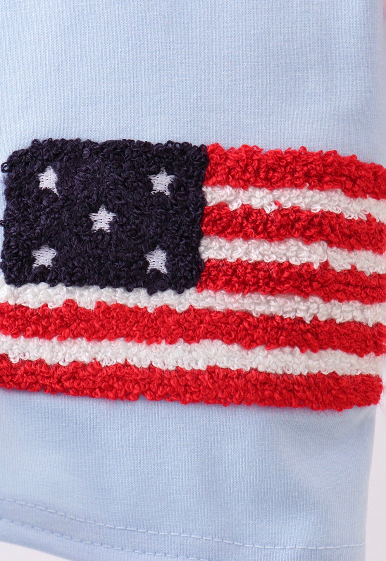 Blue God Bless America flag french knot shorts set