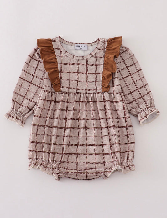 Brown plaid ruffle girl bubble