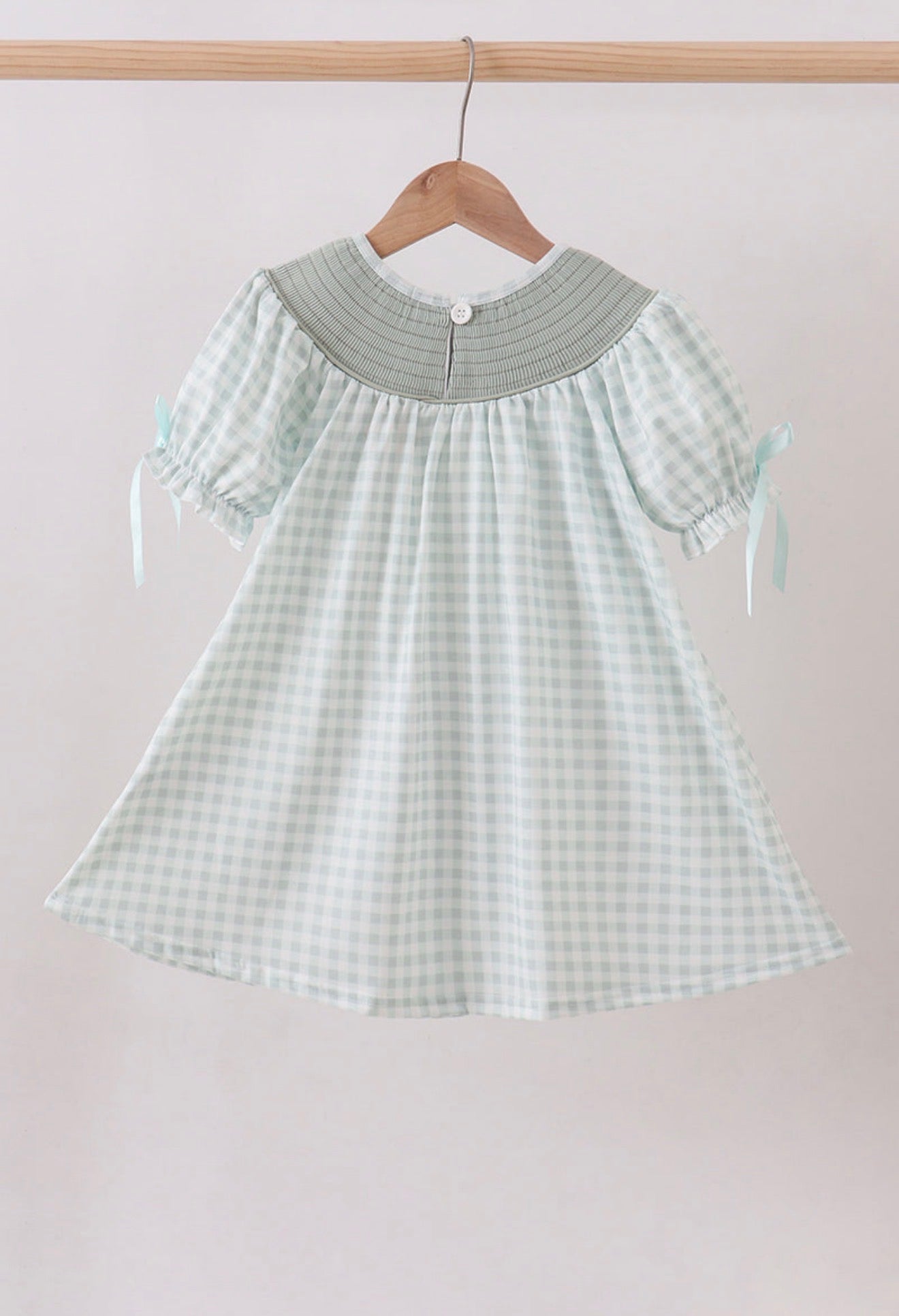 Sage He is risen smocked gingham girl’s dress