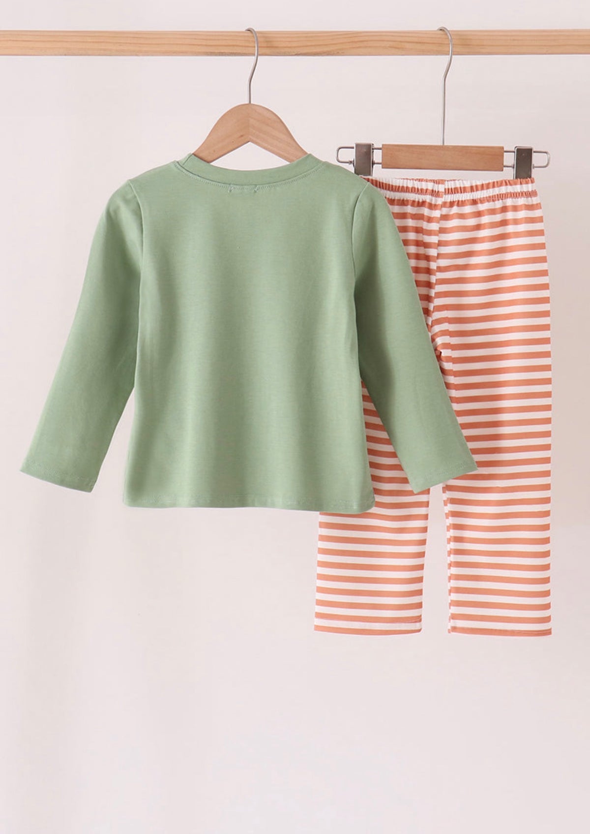 Sage Reindeer Applique Stripe Pants Set