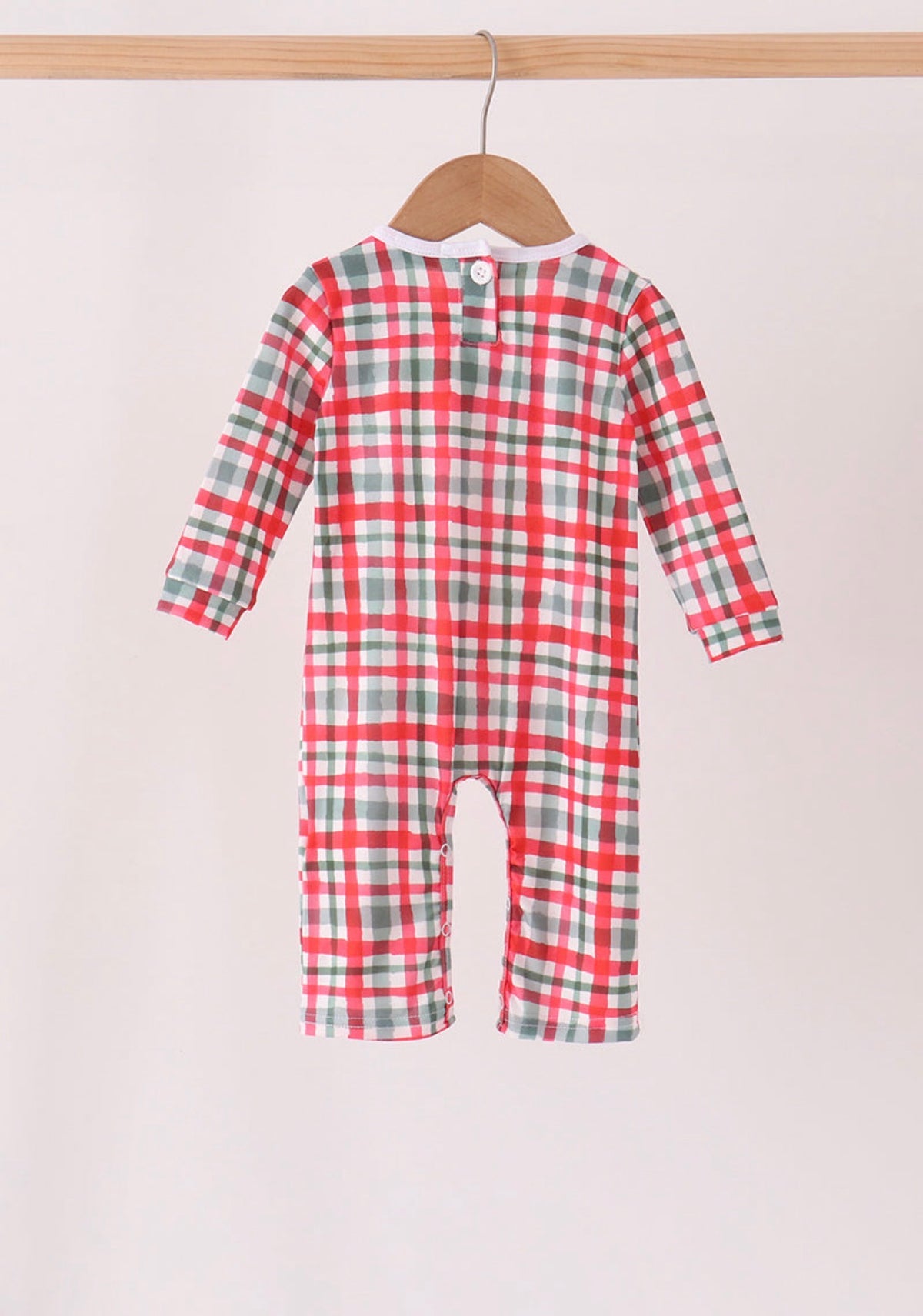 Green merry christmas embroidery plaid romper