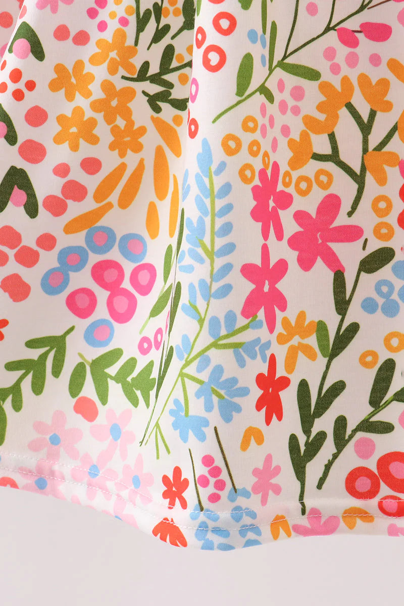 Summer floral print smocked dress