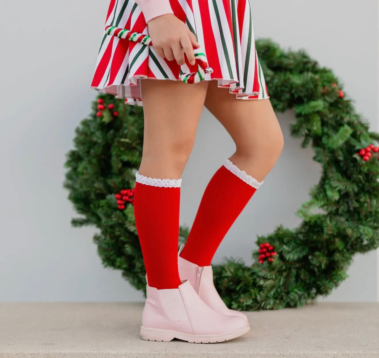 Santa Baby Lace Top Knee High Socks