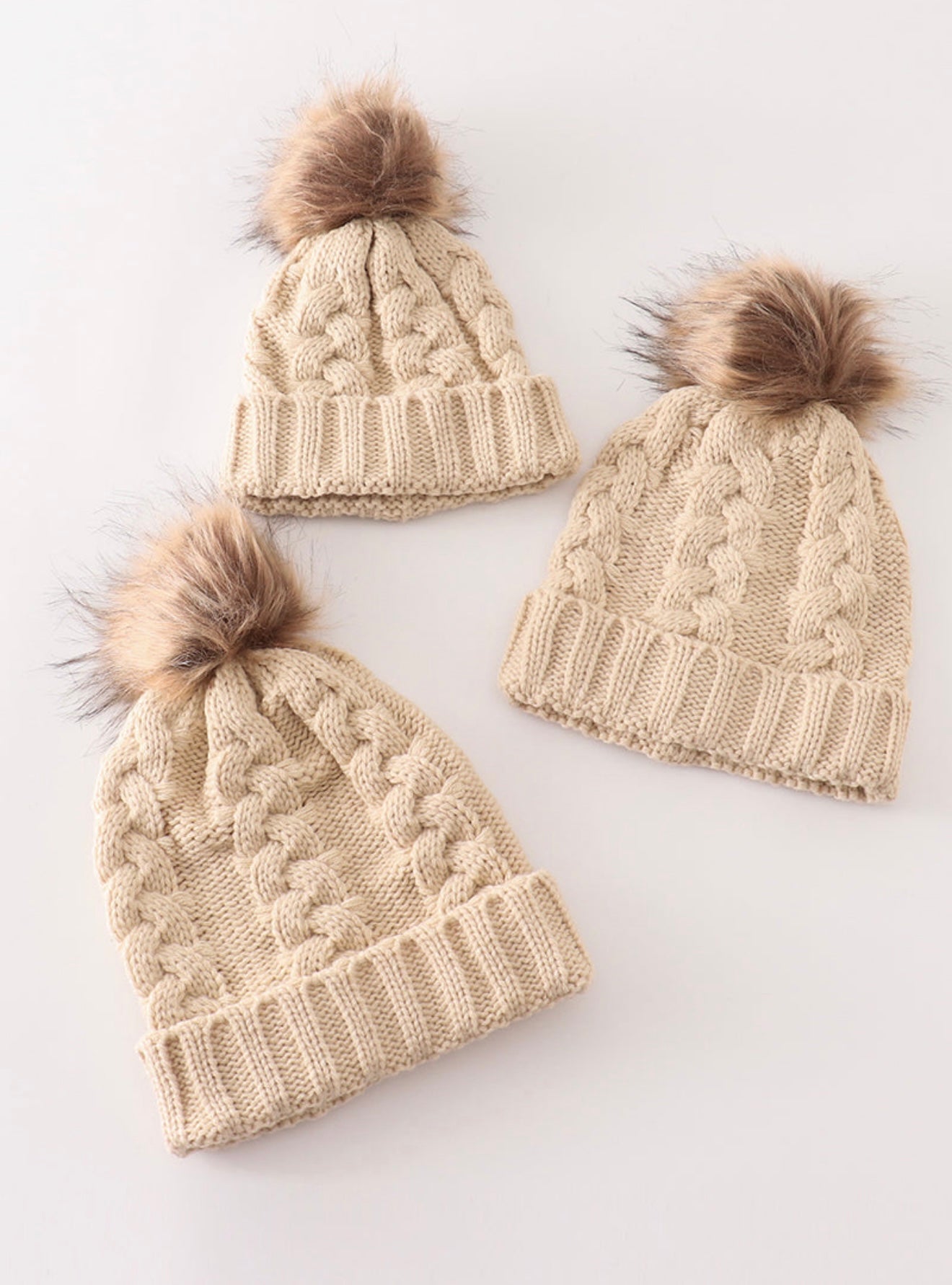 Baby, Kid, and Adult Pompom Cable Beanie