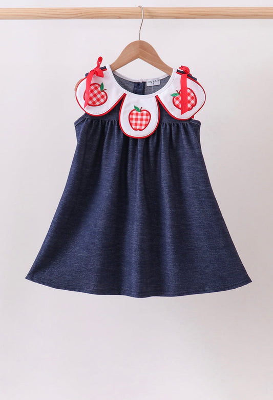 Navy Apple Applique Denim
Dress