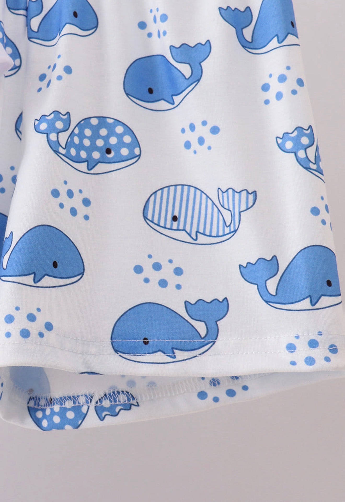 Blue whale appliqué shorts set