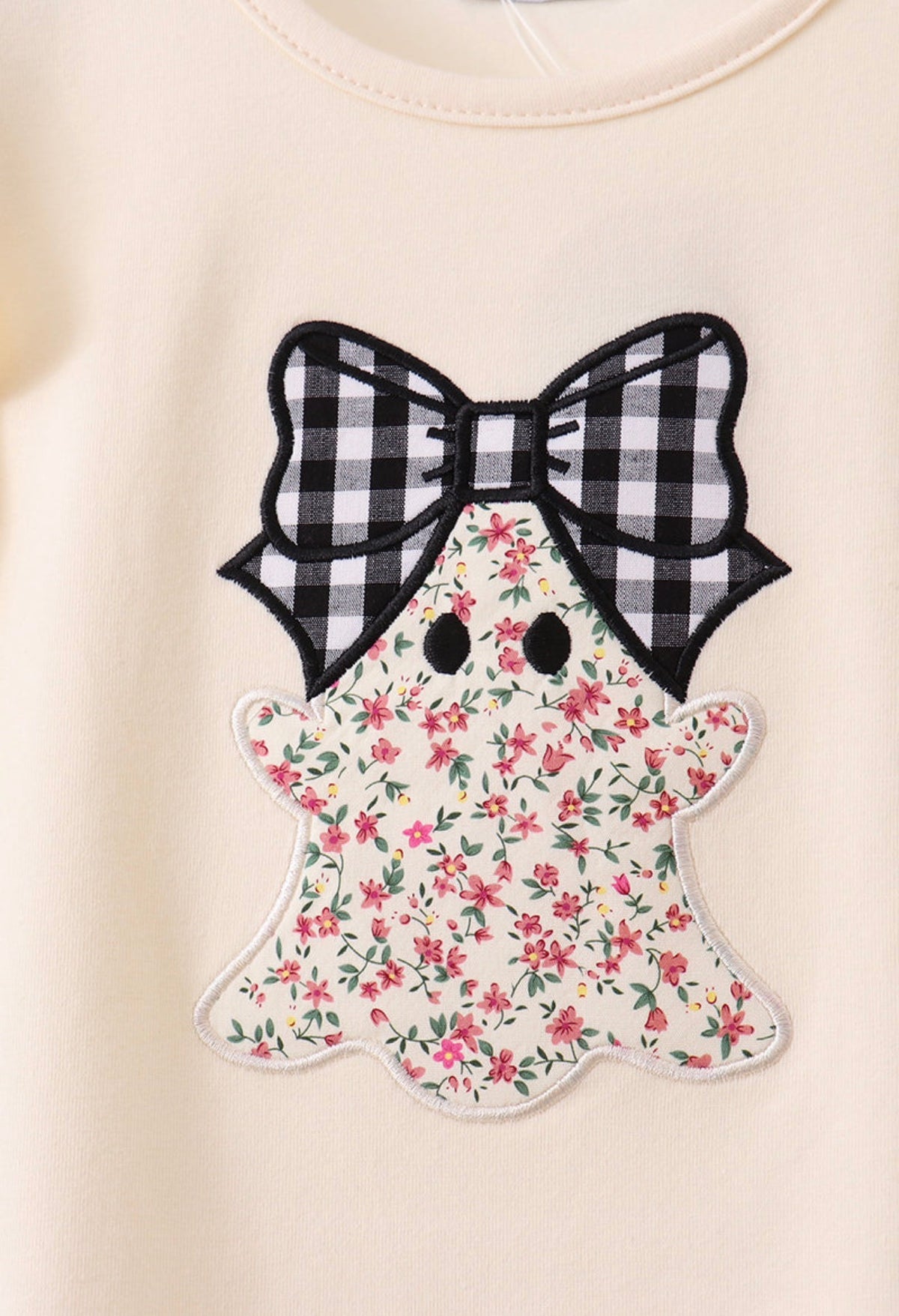 Beige ghost bow embroidery pants set