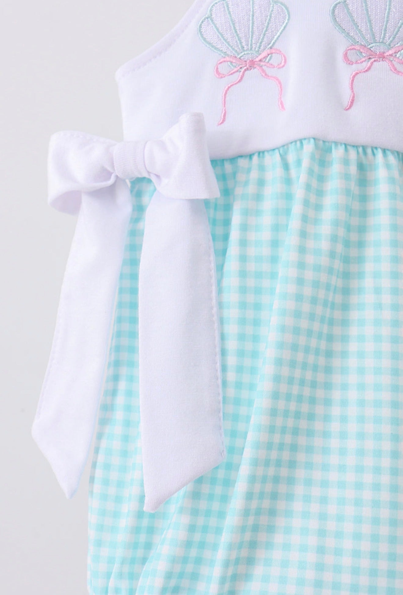 Blue seashell embroidery ruffle bubble
