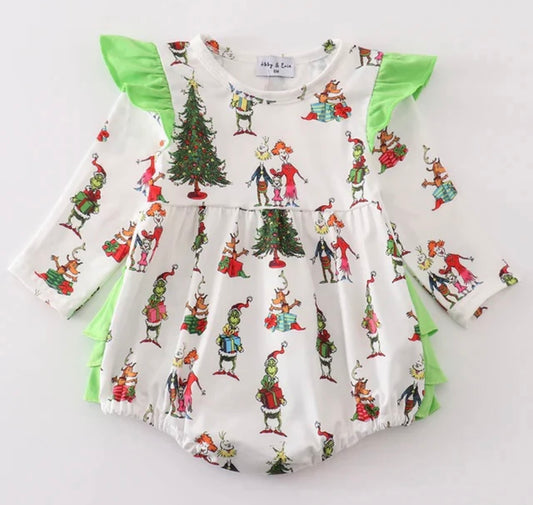 White Grinch Print Girl Bubble ￼