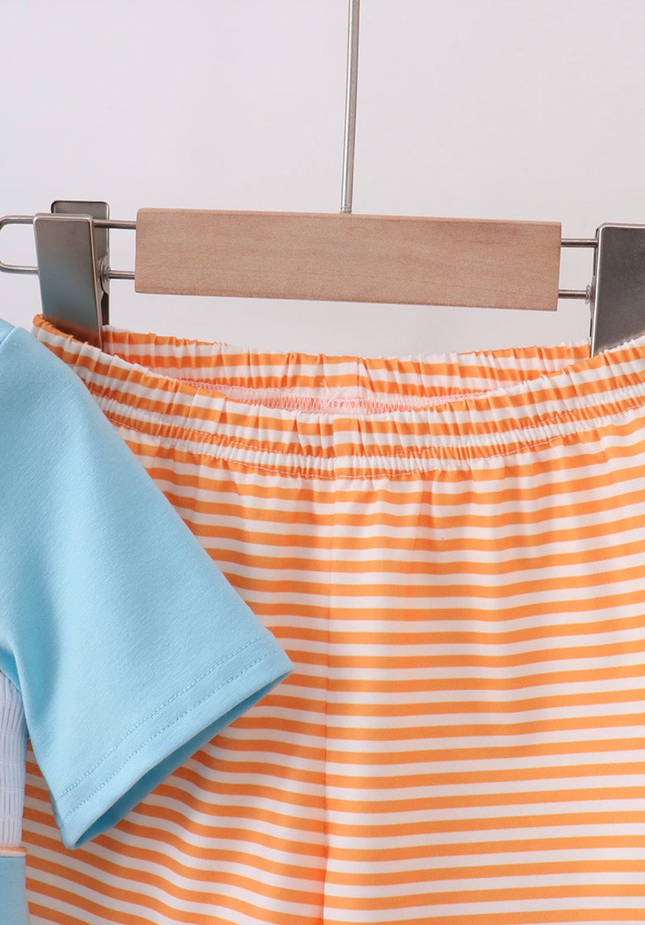 Blue marine embroidery stripe shorts set