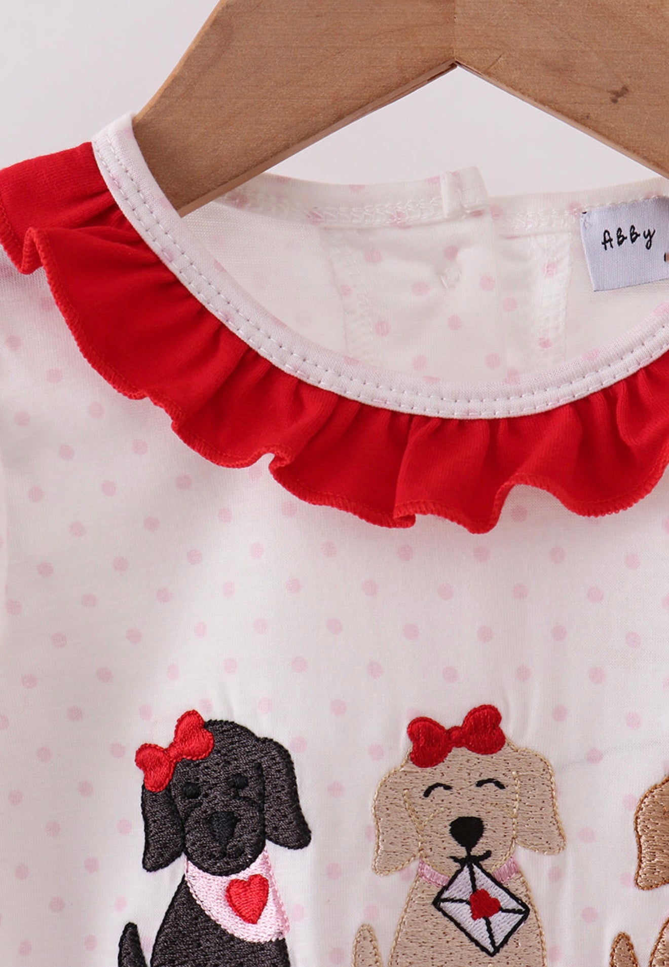 White puppy embroidery ruffle bubble