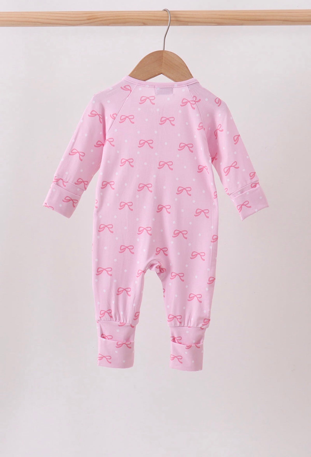 Pink bow print bamboo romper