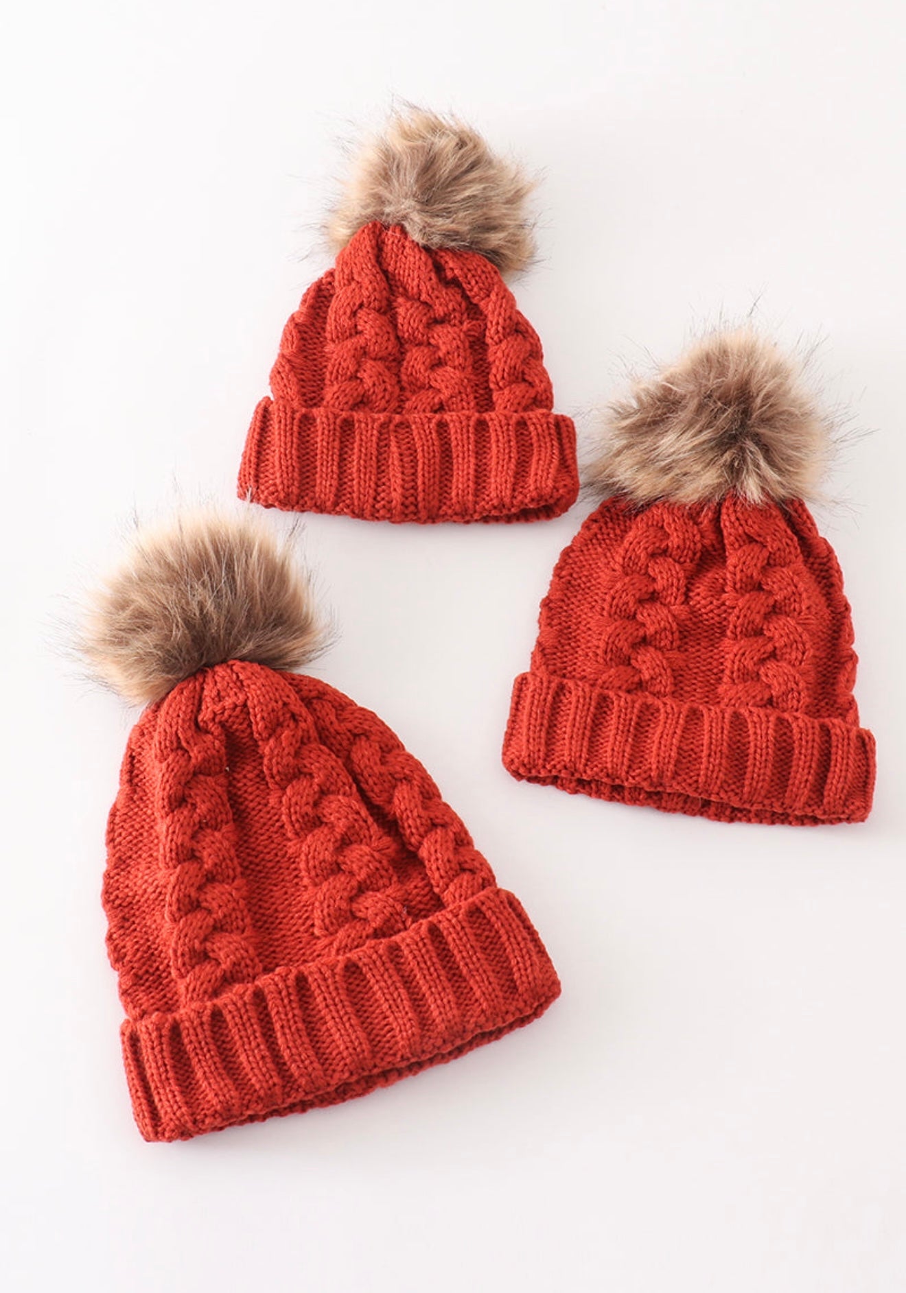 Baby, Kid, and Adult Pompom Cable Beanie