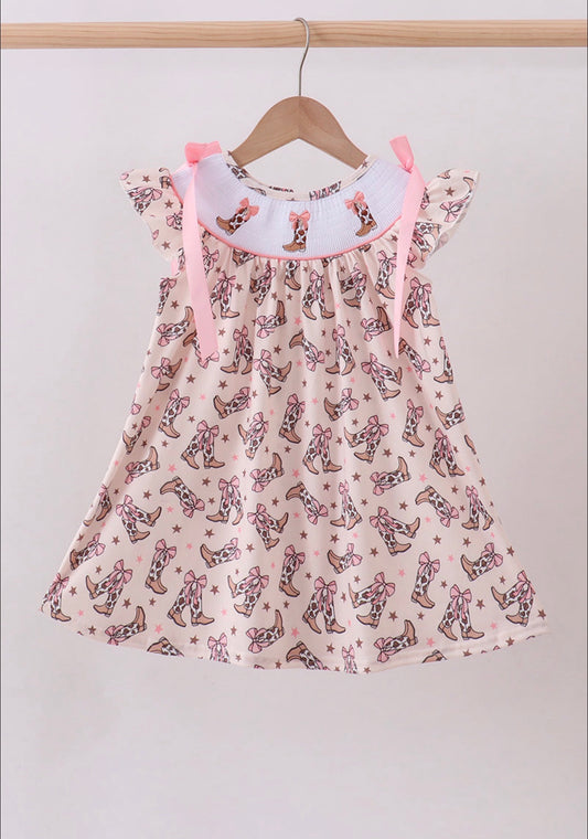 Western cowgirl boots smocked dress