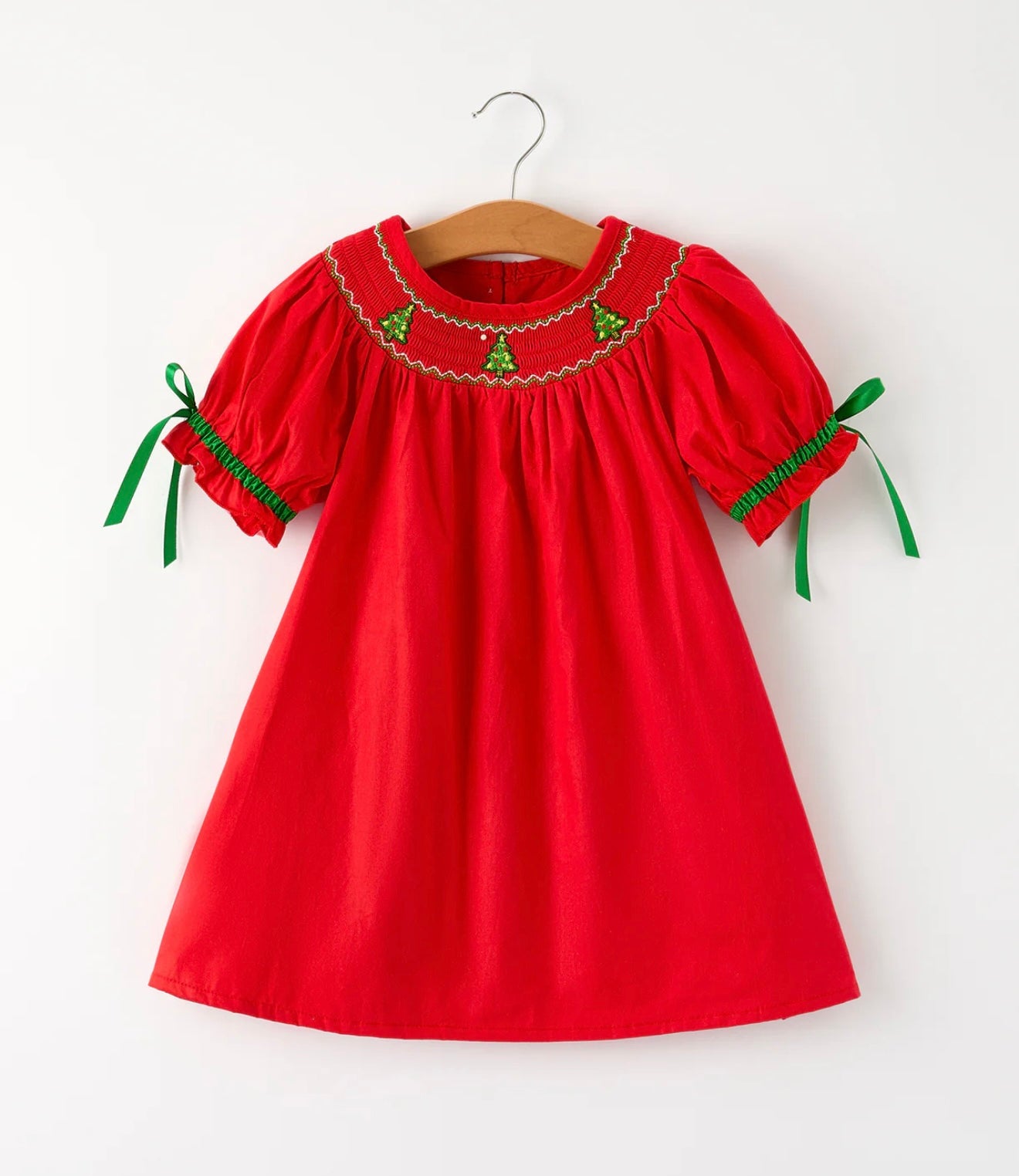 Christmas Girls Dress : Adorable Green Christmas Tree Embroidery