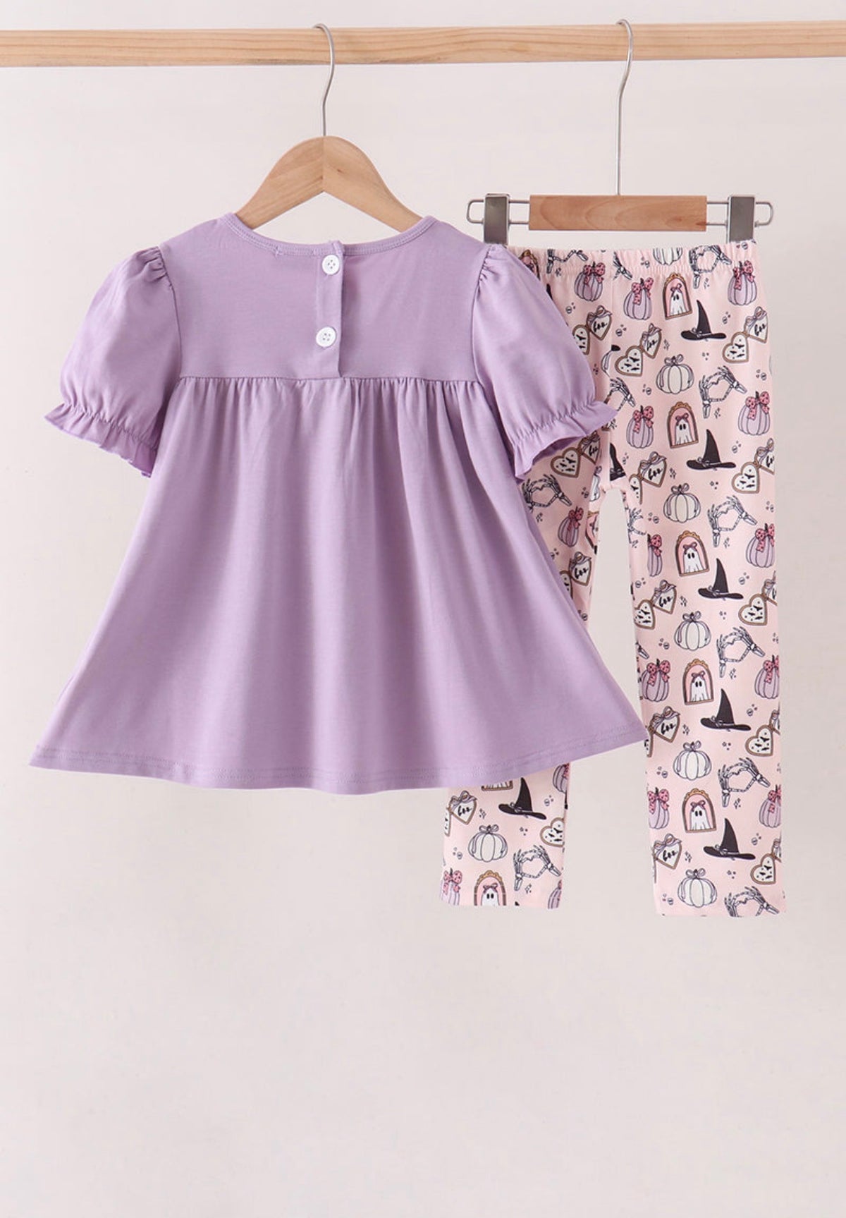 Purple spooky embroidery pants set
