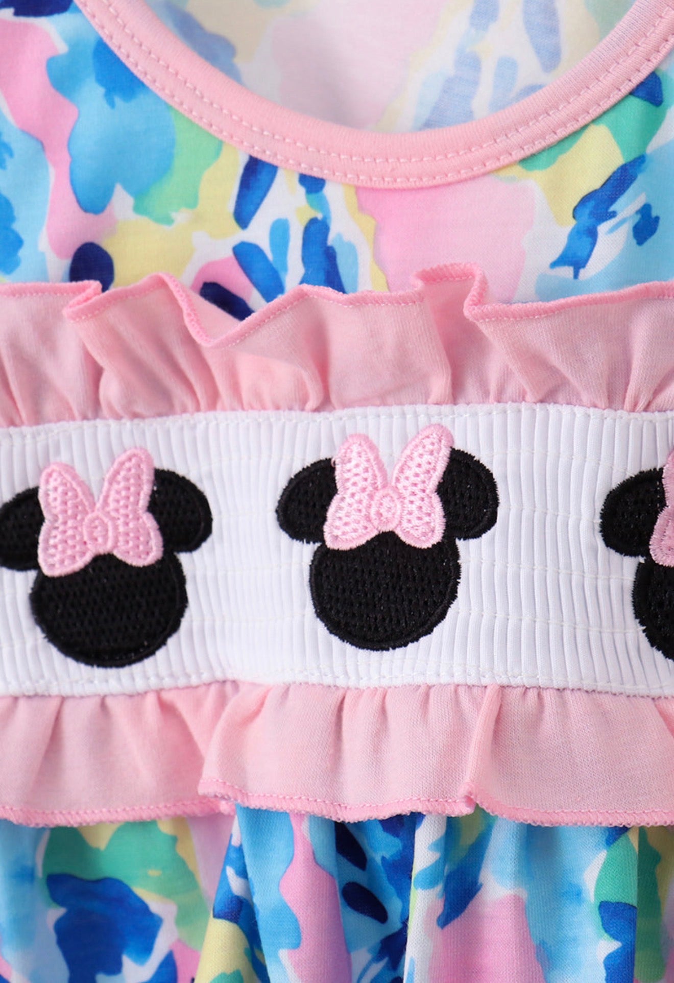 Pink character smocked ruffle bloomer set