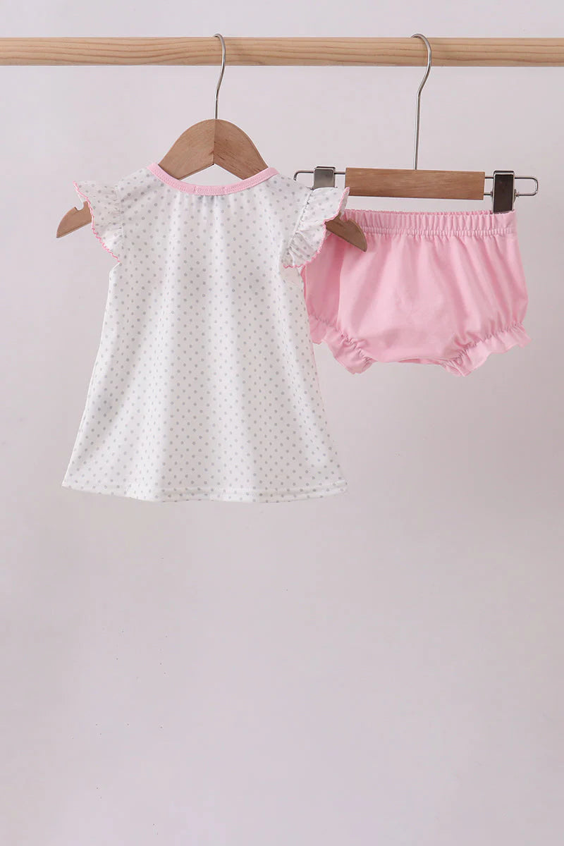 Pink Noah's Ark french knot ruffle bloomer set