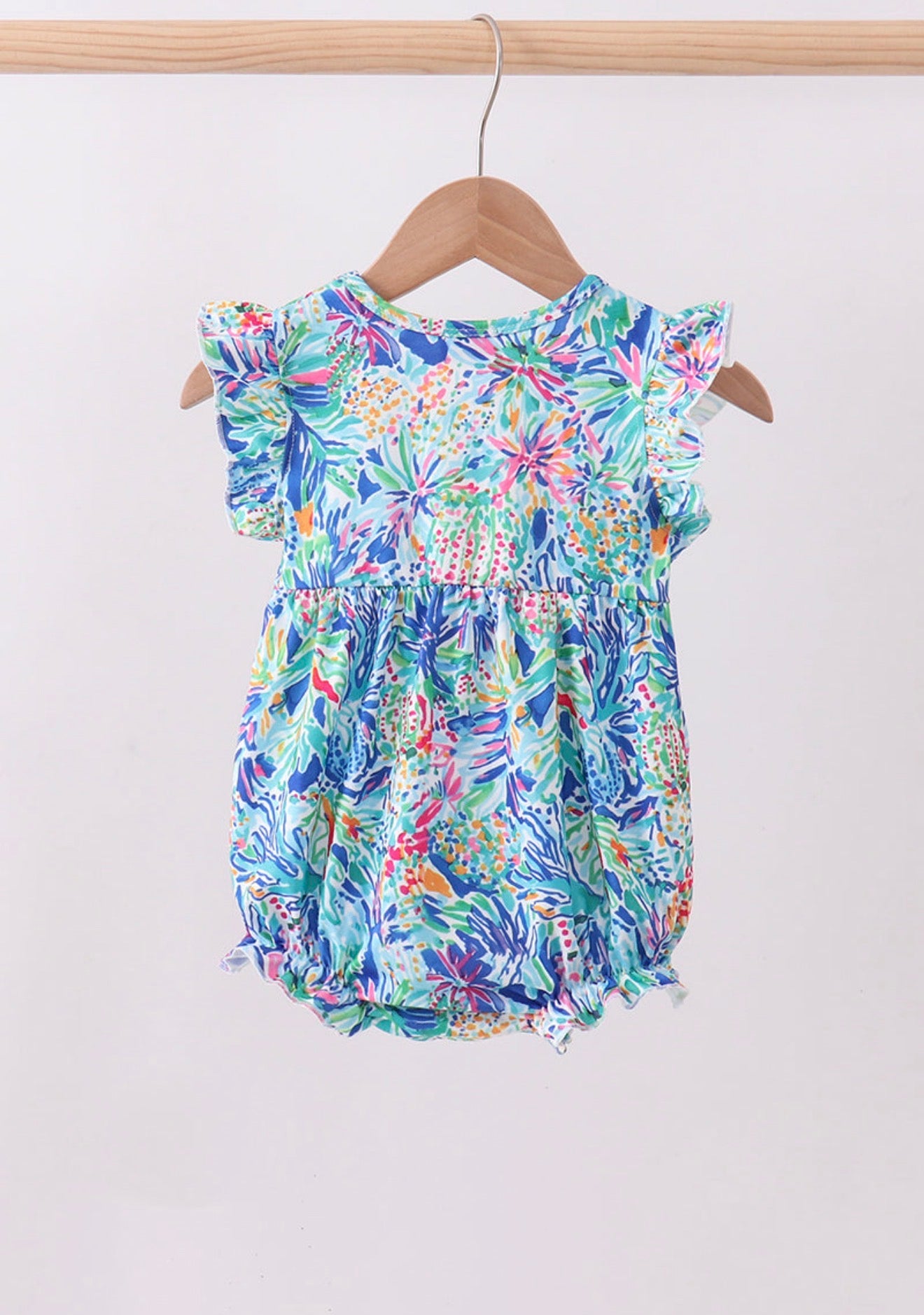 Blue floral print ruffle bubble