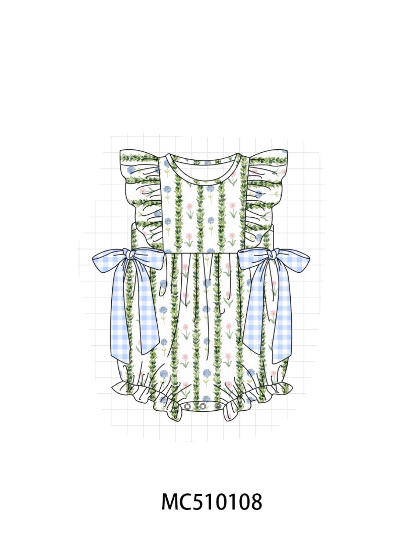 Green floral ruffle bow bubble