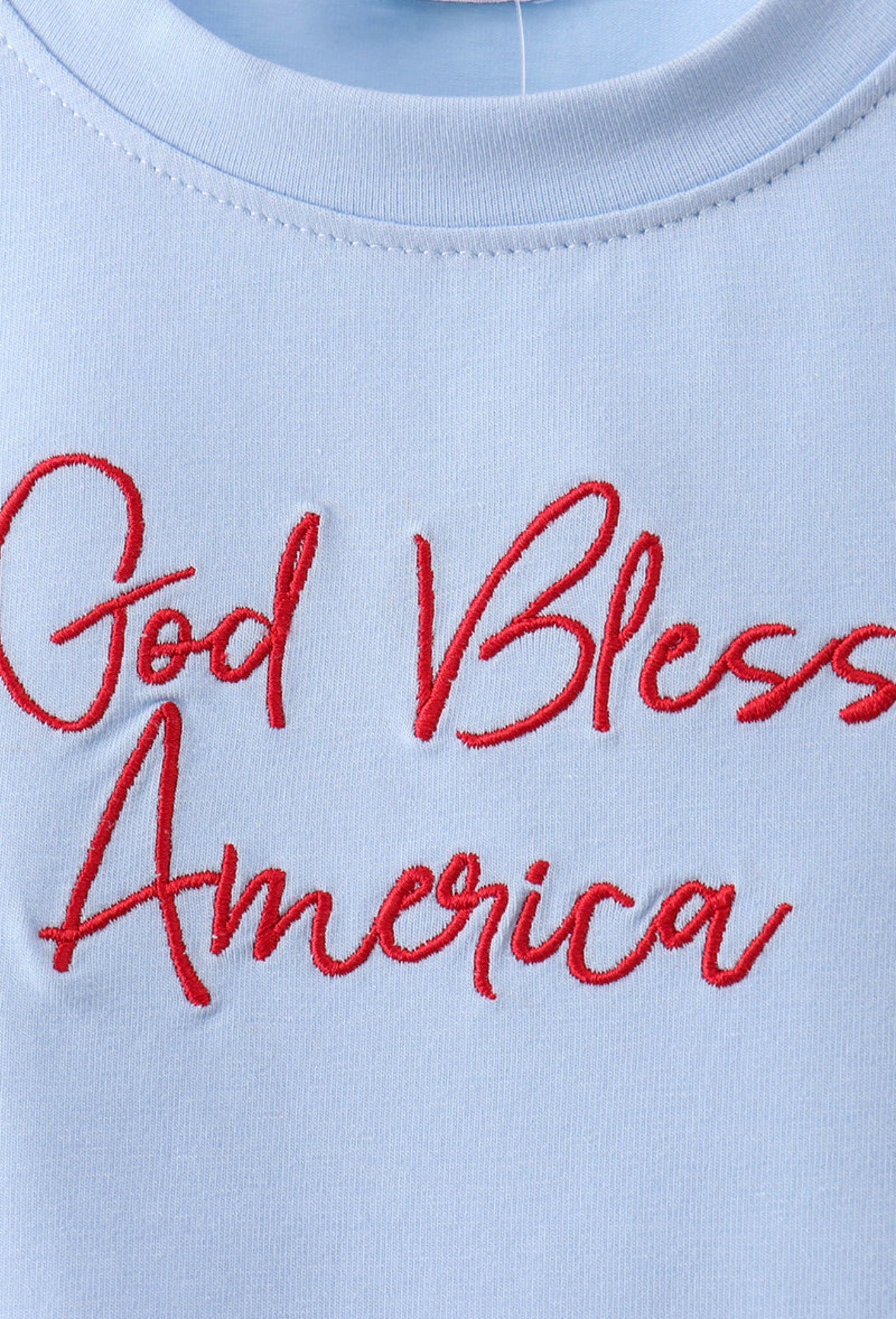 Blue God Bless America flag french knot shorts set