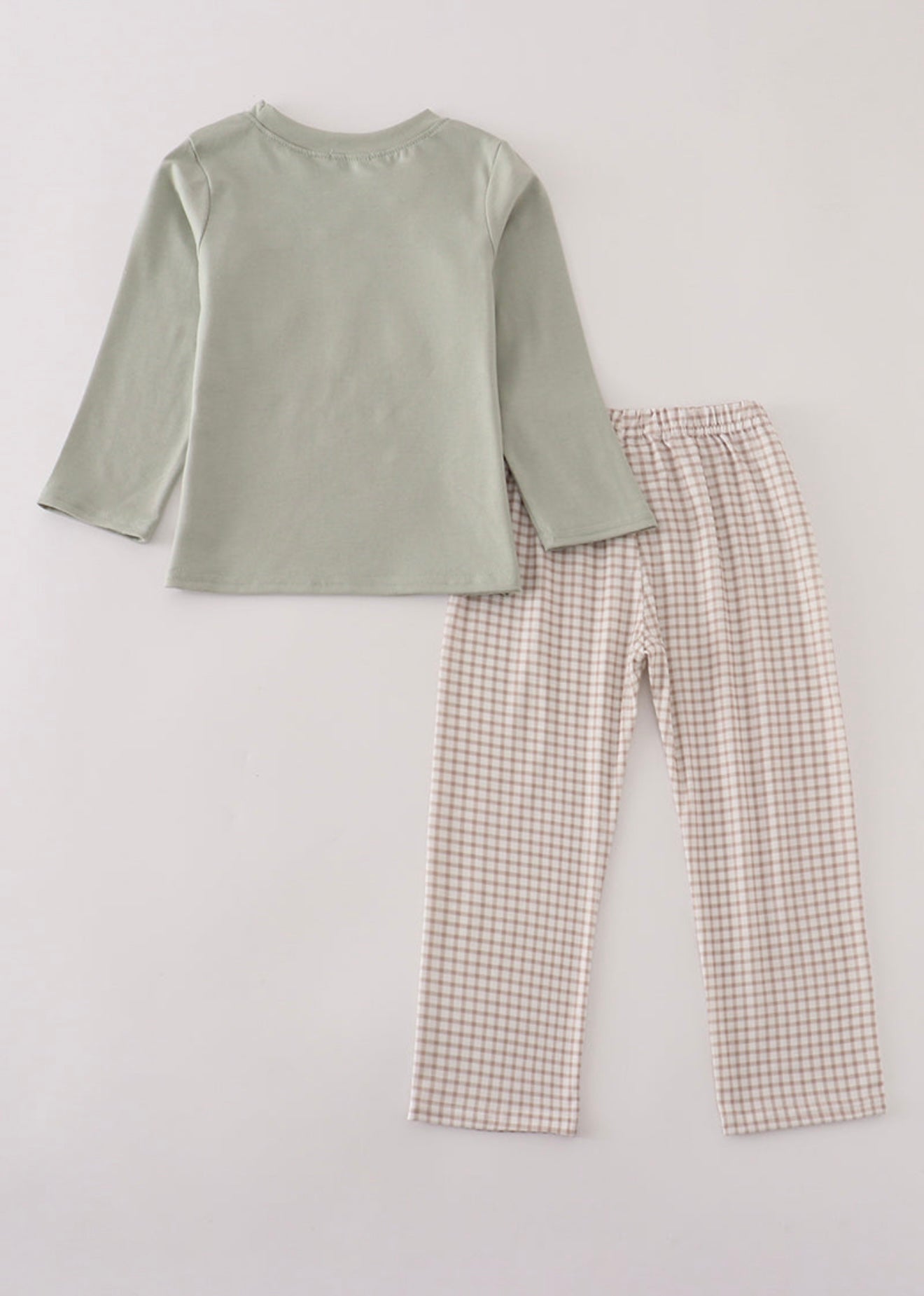 Blue dog deer embroidery top and pants set