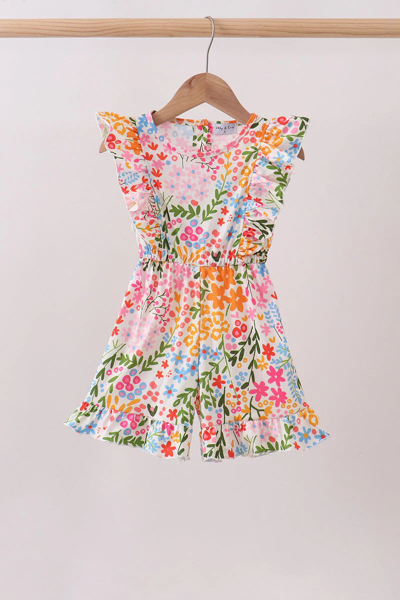 Summer floral print ruffle jumpsuit