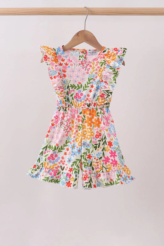 Summer floral print ruffle jumpsuit
