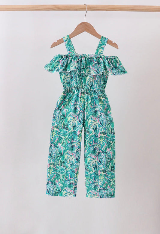 Green lily floral jumpsuit