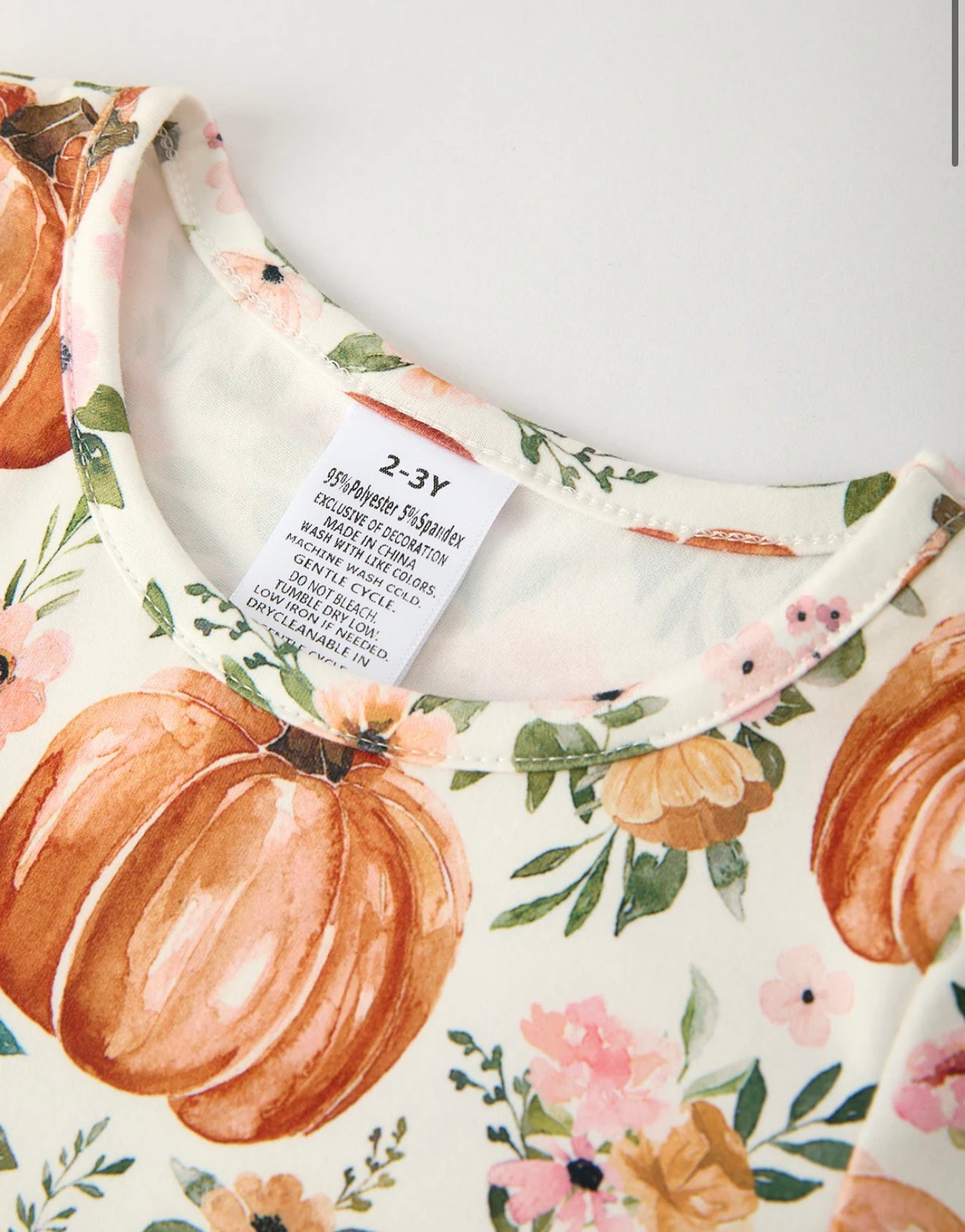 Fall Thanksgiving Pumpkin Girl’s Floral Print Long Sleeve Dress