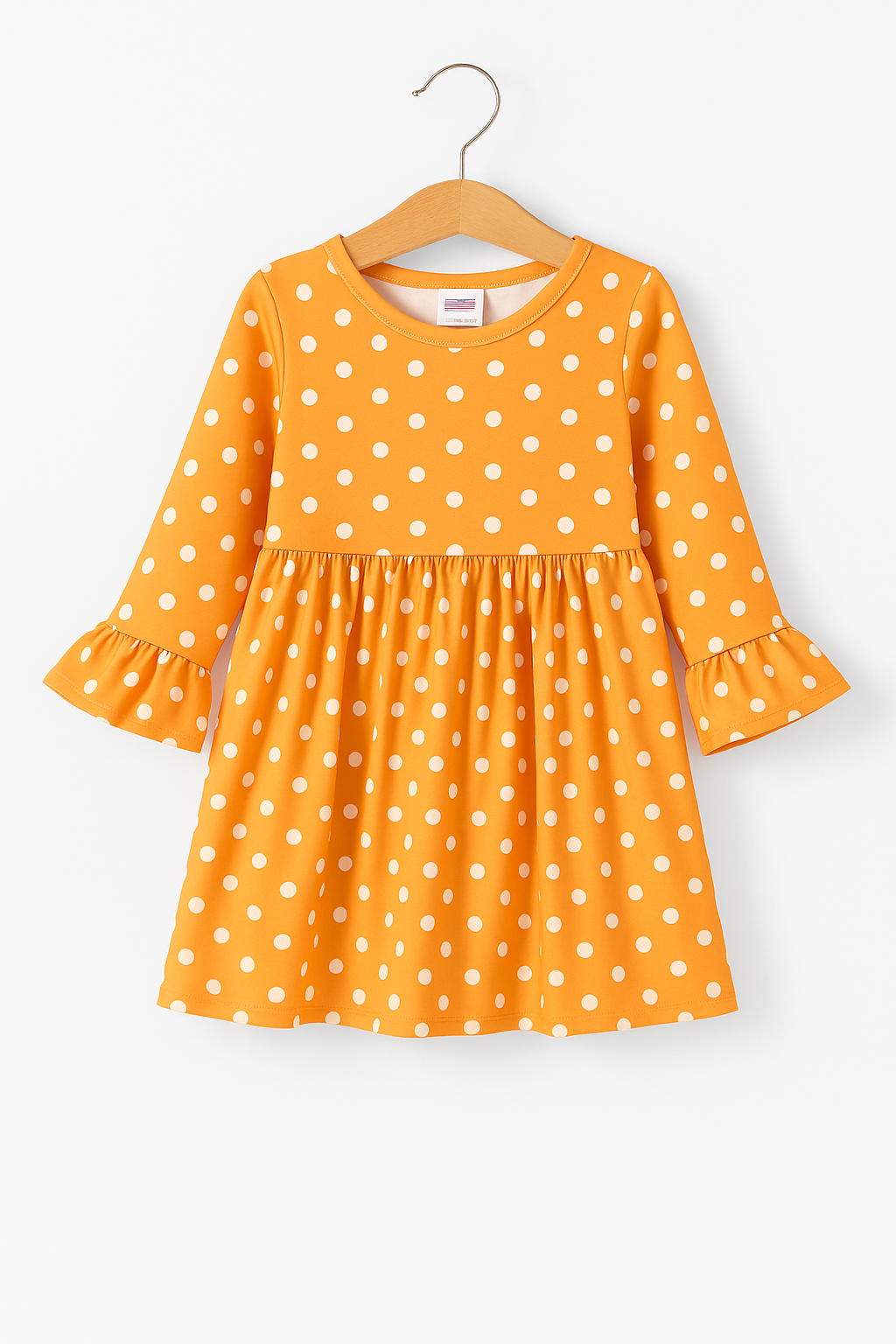 Thanksgiving Day Fall Girl’s Orange Polka Dot Long Sleeve Dress