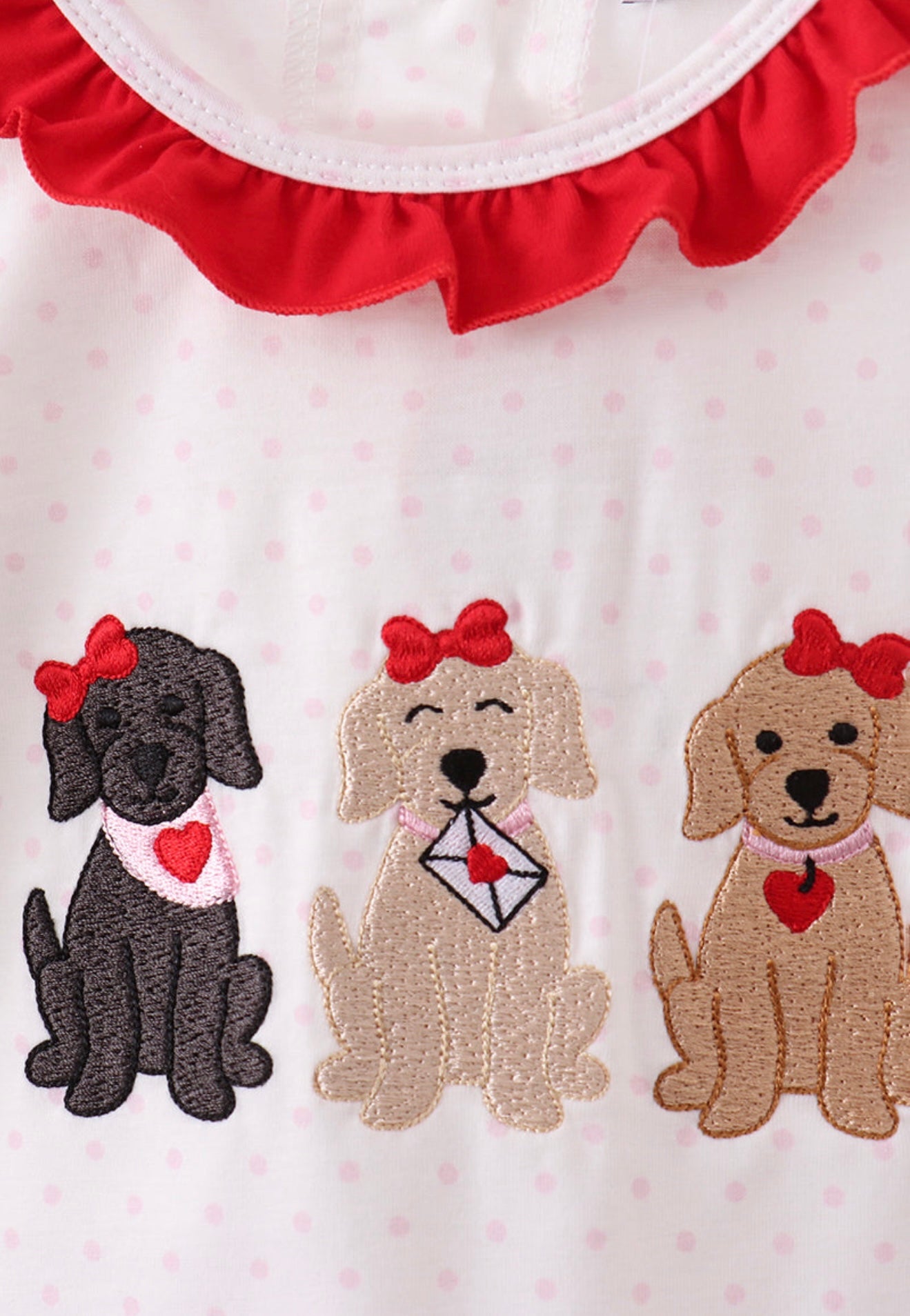 White puppy embroidery ruffle pants set