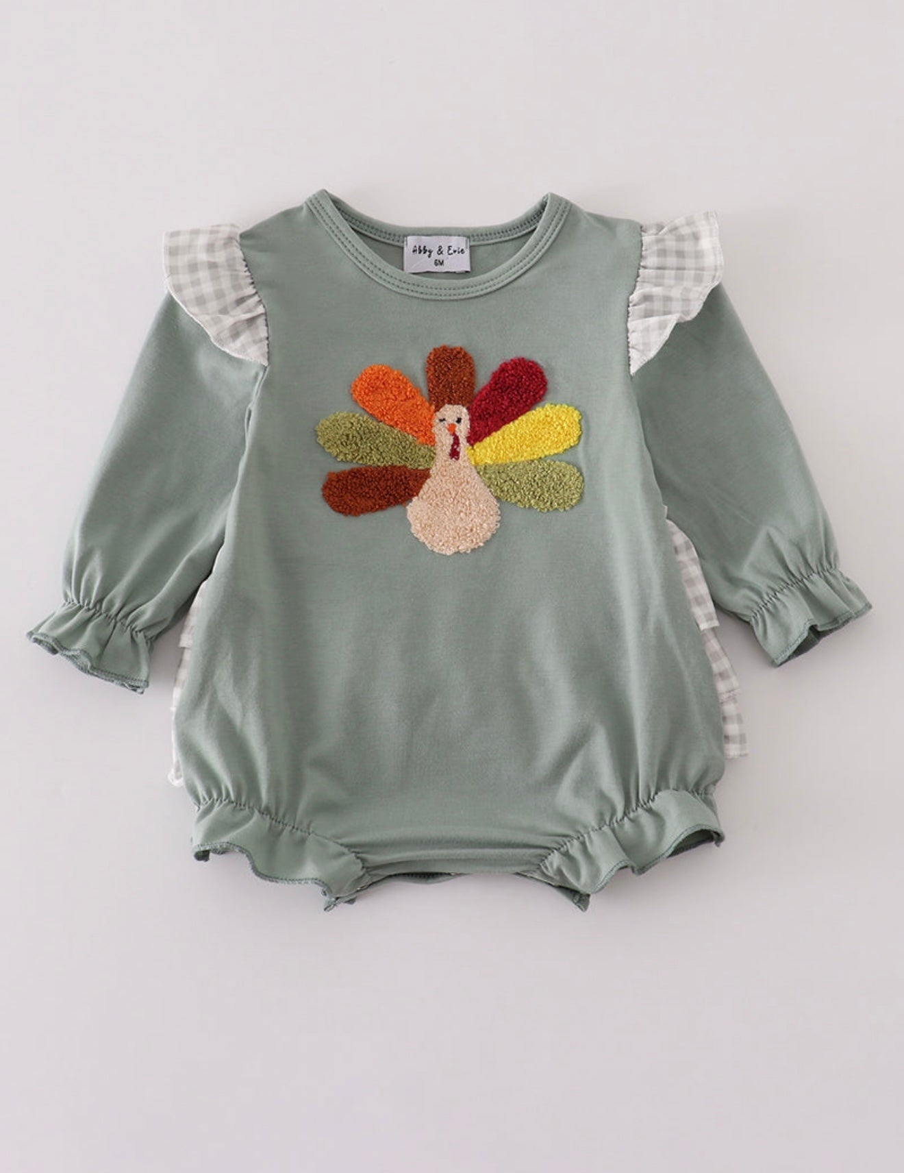 Sage Turkey French Knot Girl’s Ruffle Bubble