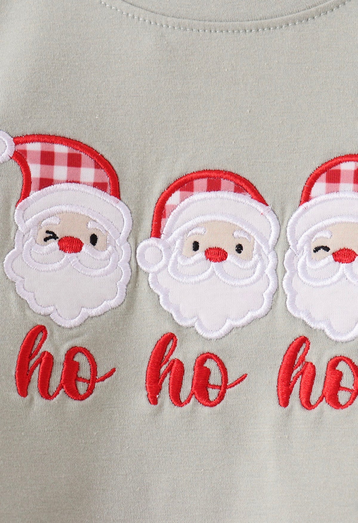 Sage santa applique gingham pants set