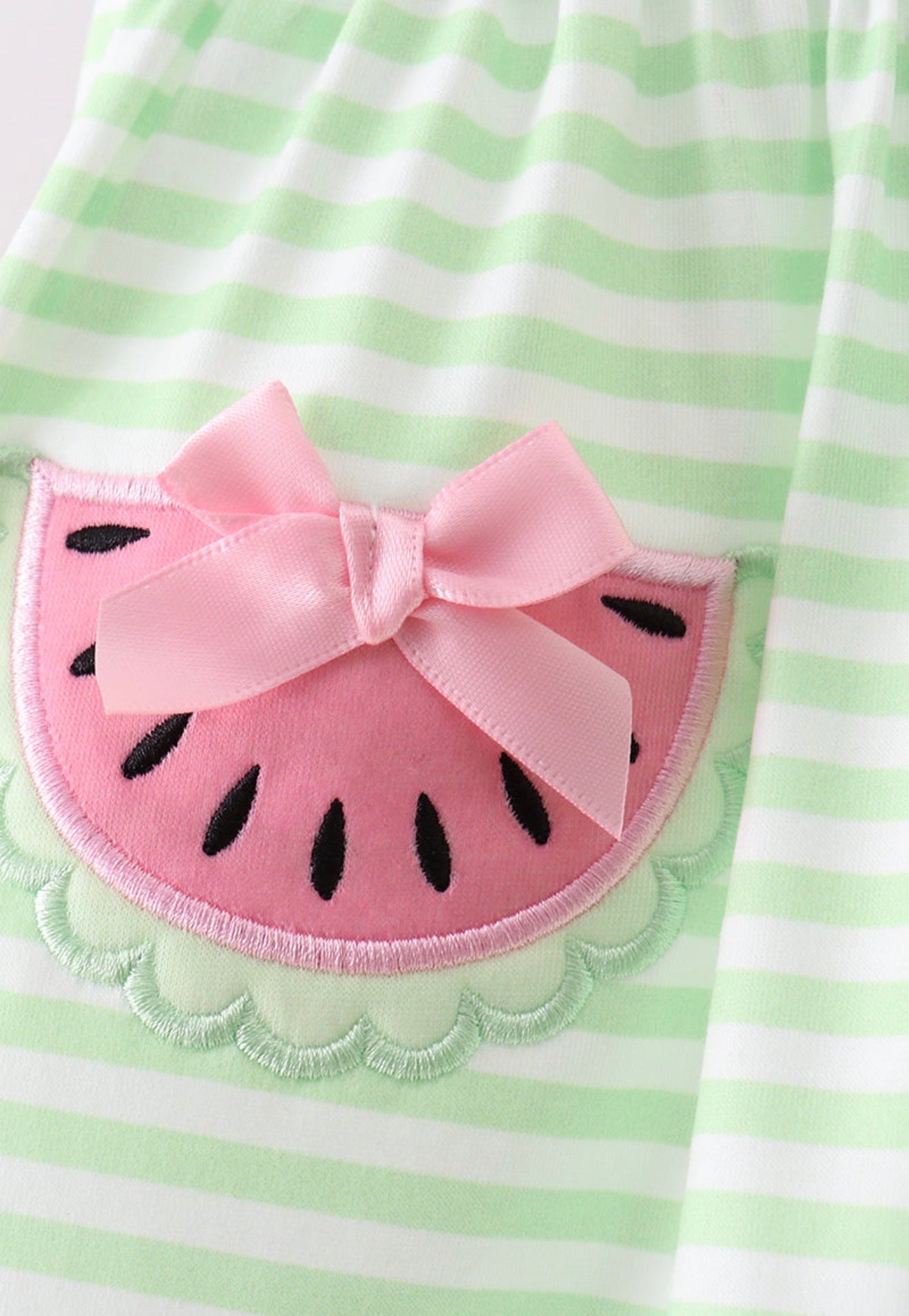 Green watermelon appliqué ruffle dress