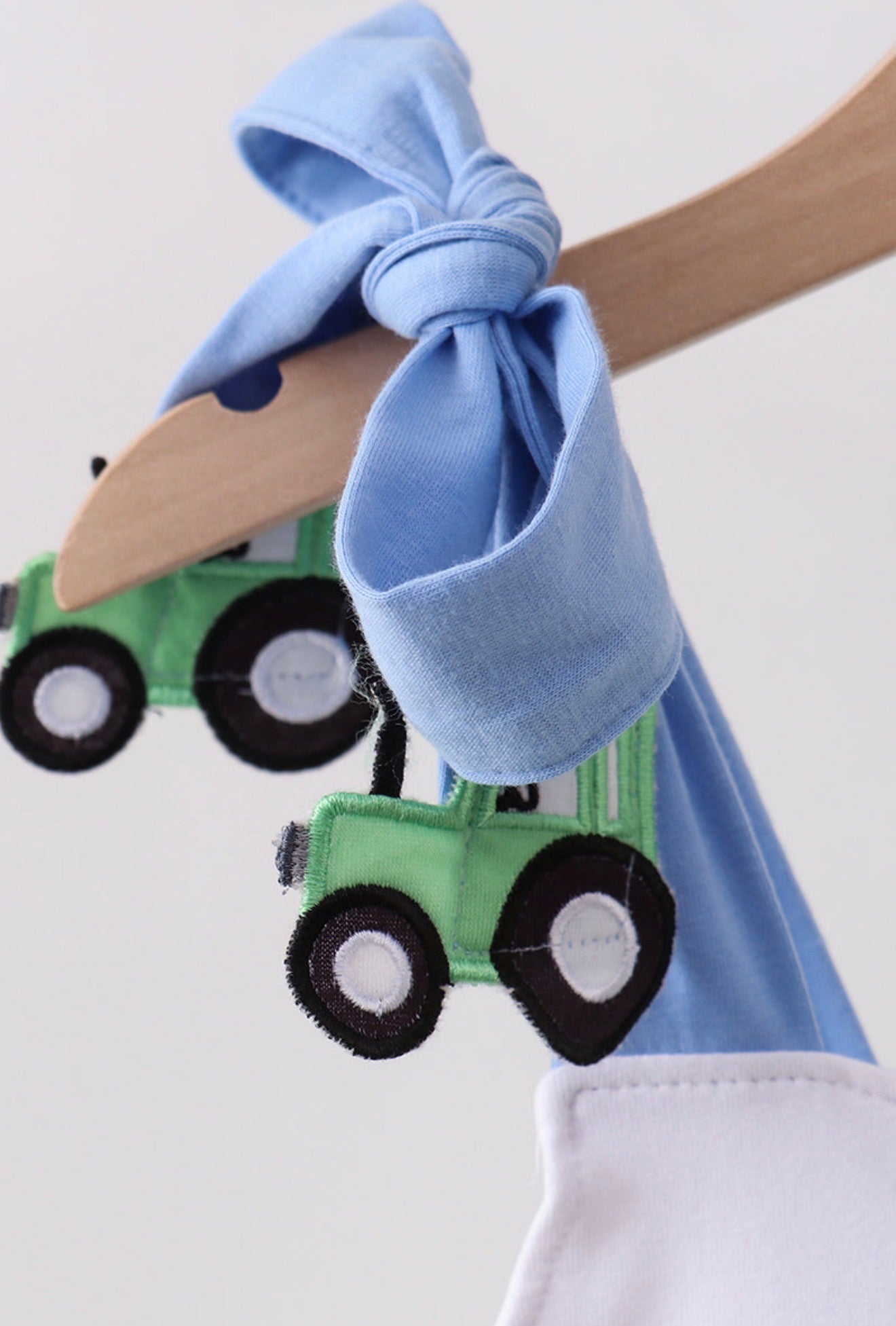 Green tractor appliqué seersucker dress