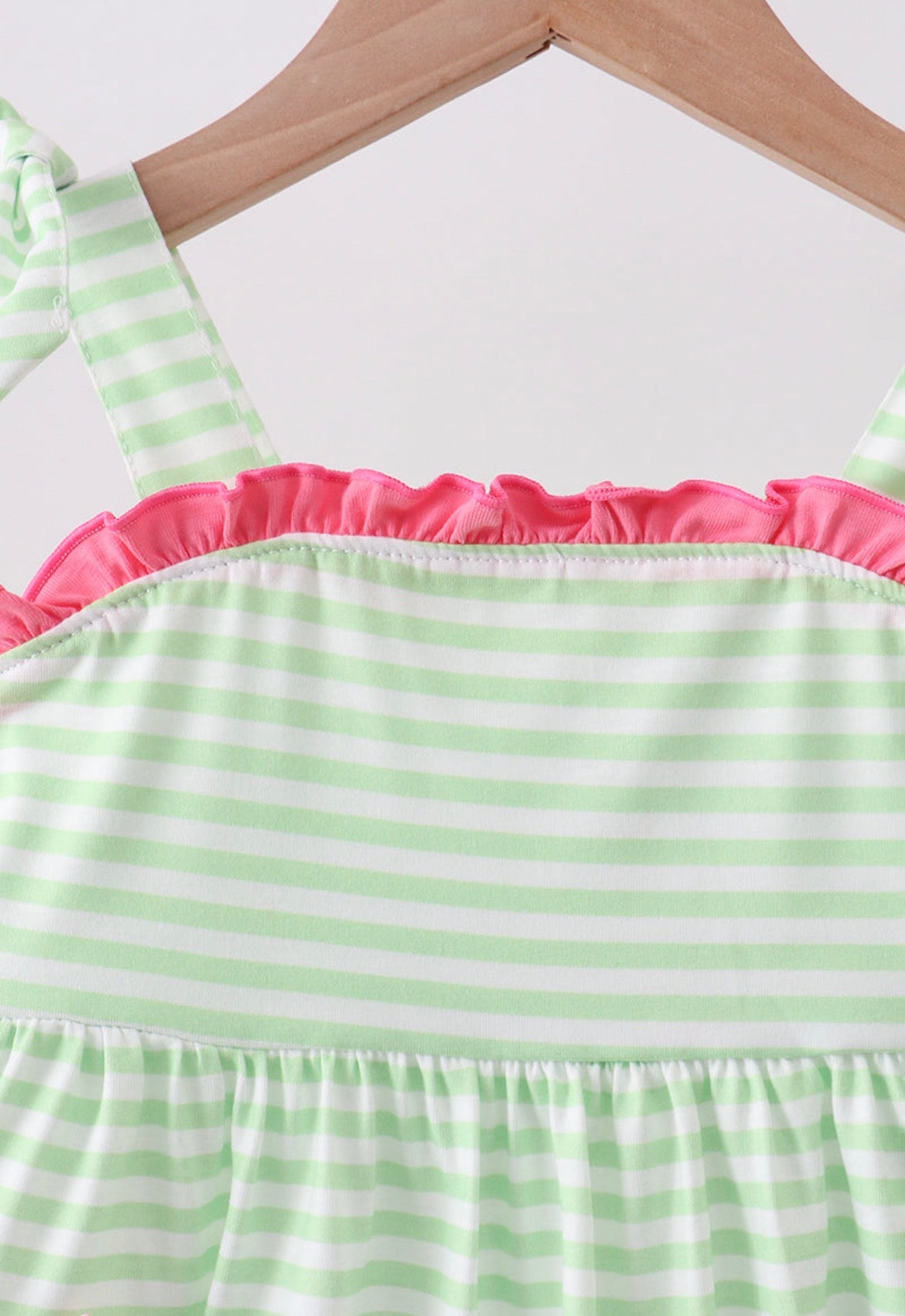 Green watermelon appliqué ruffle dress