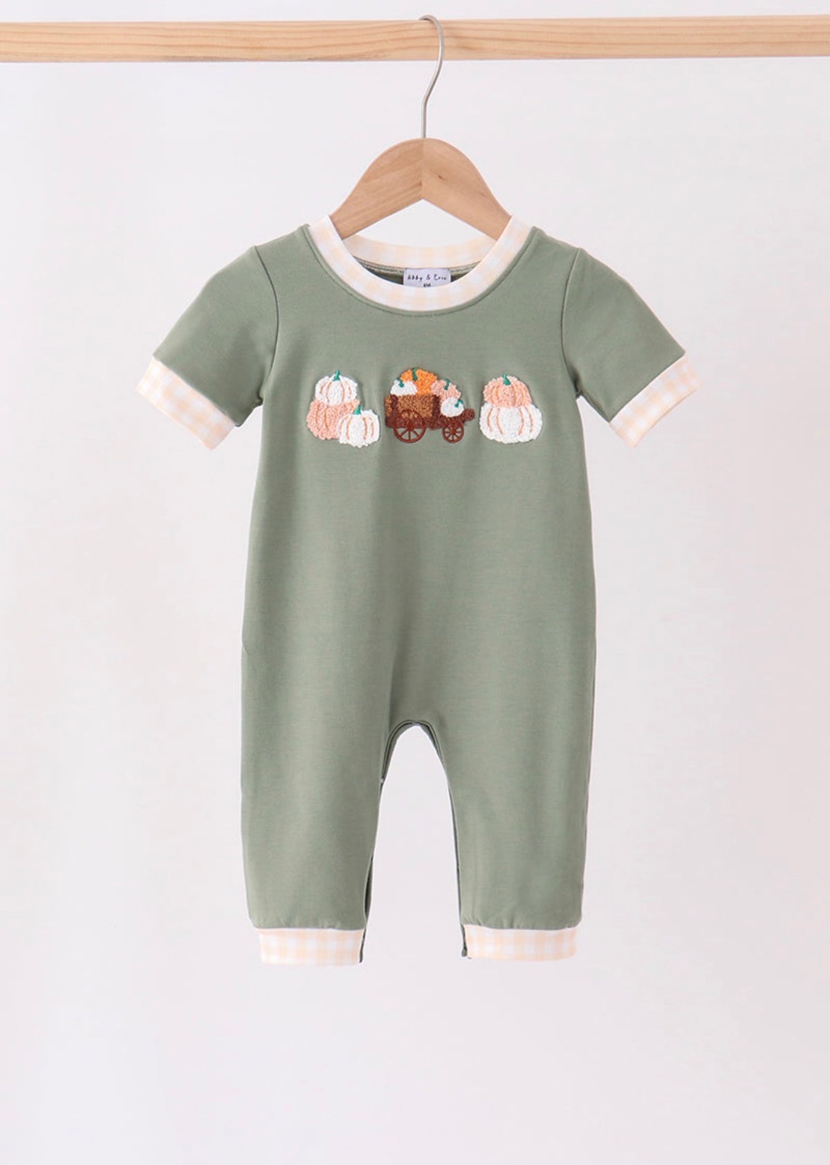 Green pumpkin french knot romper